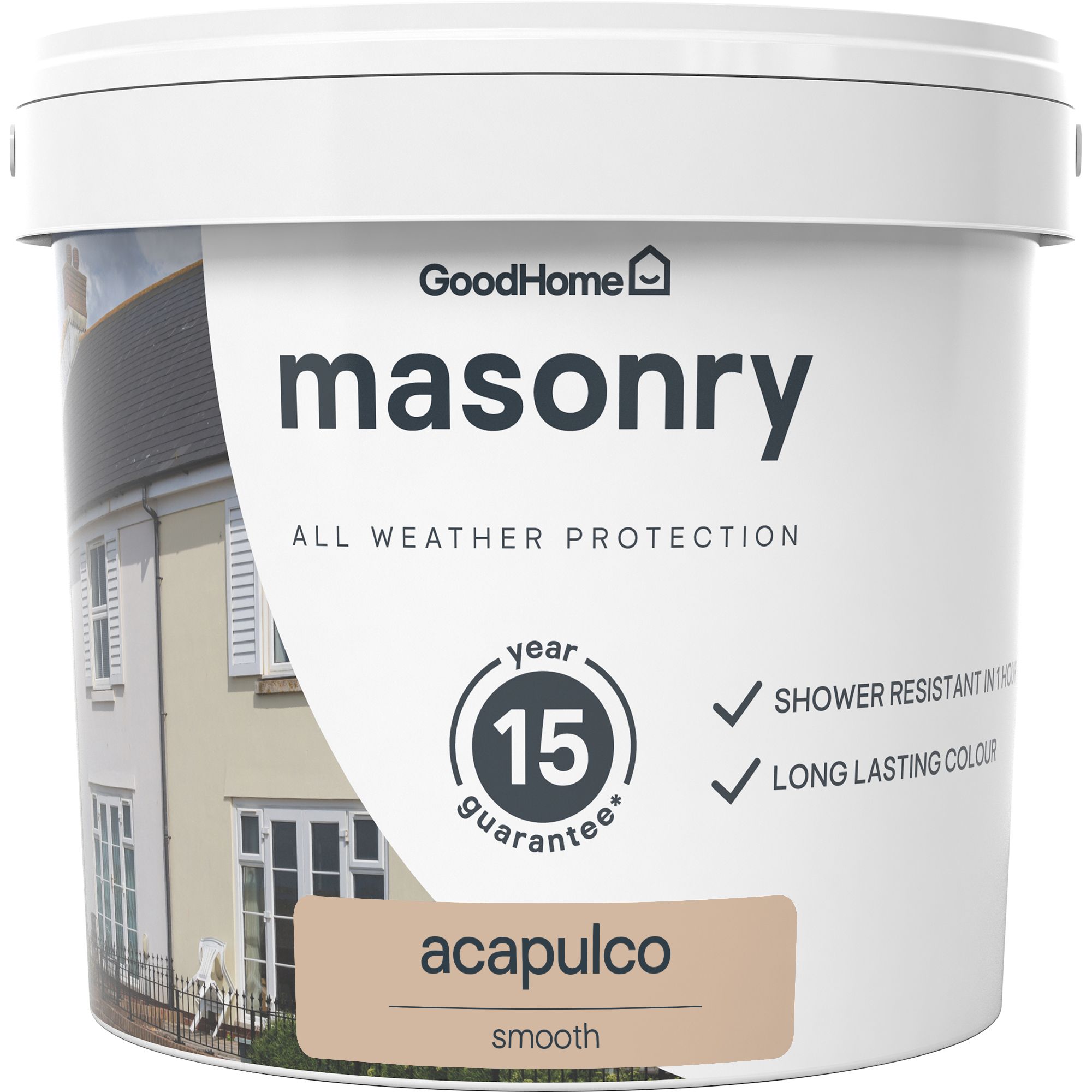 GoodHome Acapulco Smooth Matt Masonry paint, 5L Tub