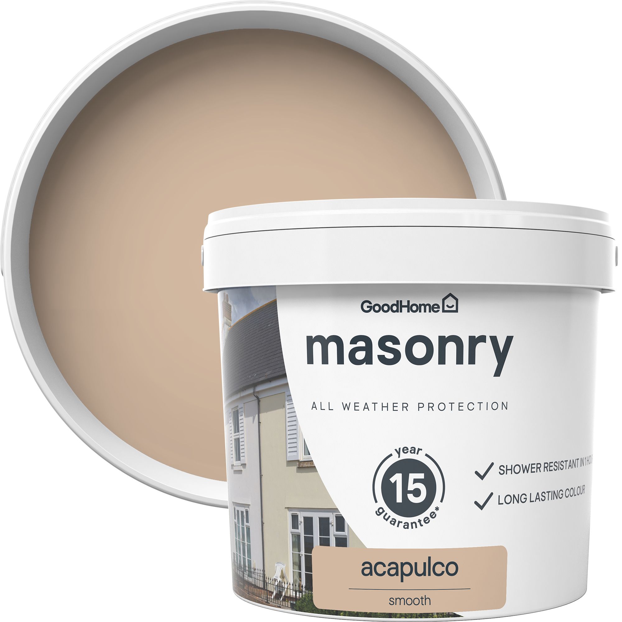 GoodHome Acapulco Smooth Matt Masonry paint, 5L Tub