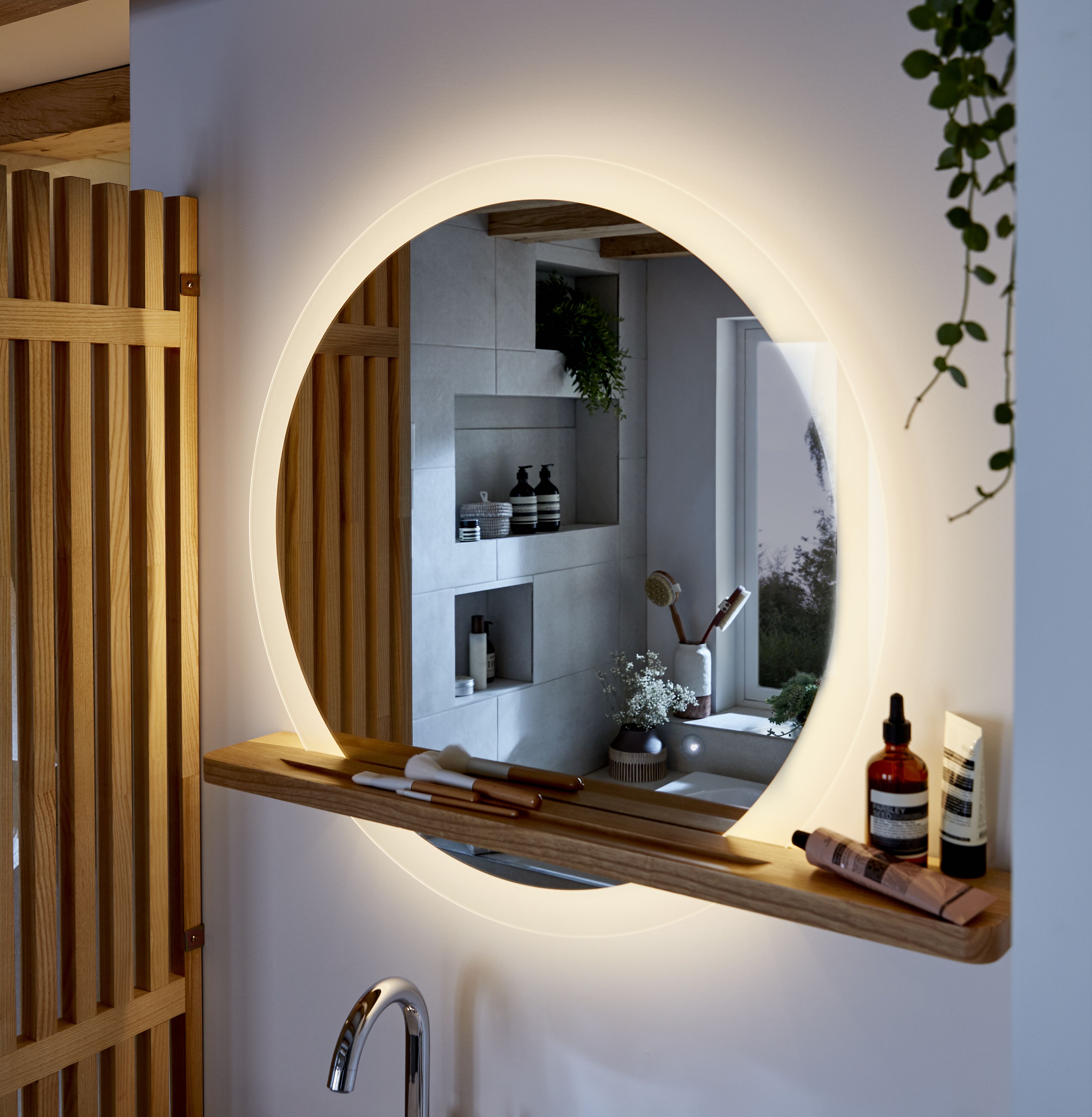 GoodHome Adriska Round Illuminated Frameless Bathroom mirror (H)25mm (W)800mm