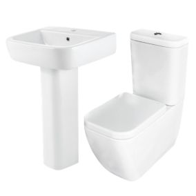 GoodHome Affini White Close-coupled Wall & floor mounted Toilet & full pedestal basin Without taps (W)370mm (H)850mm