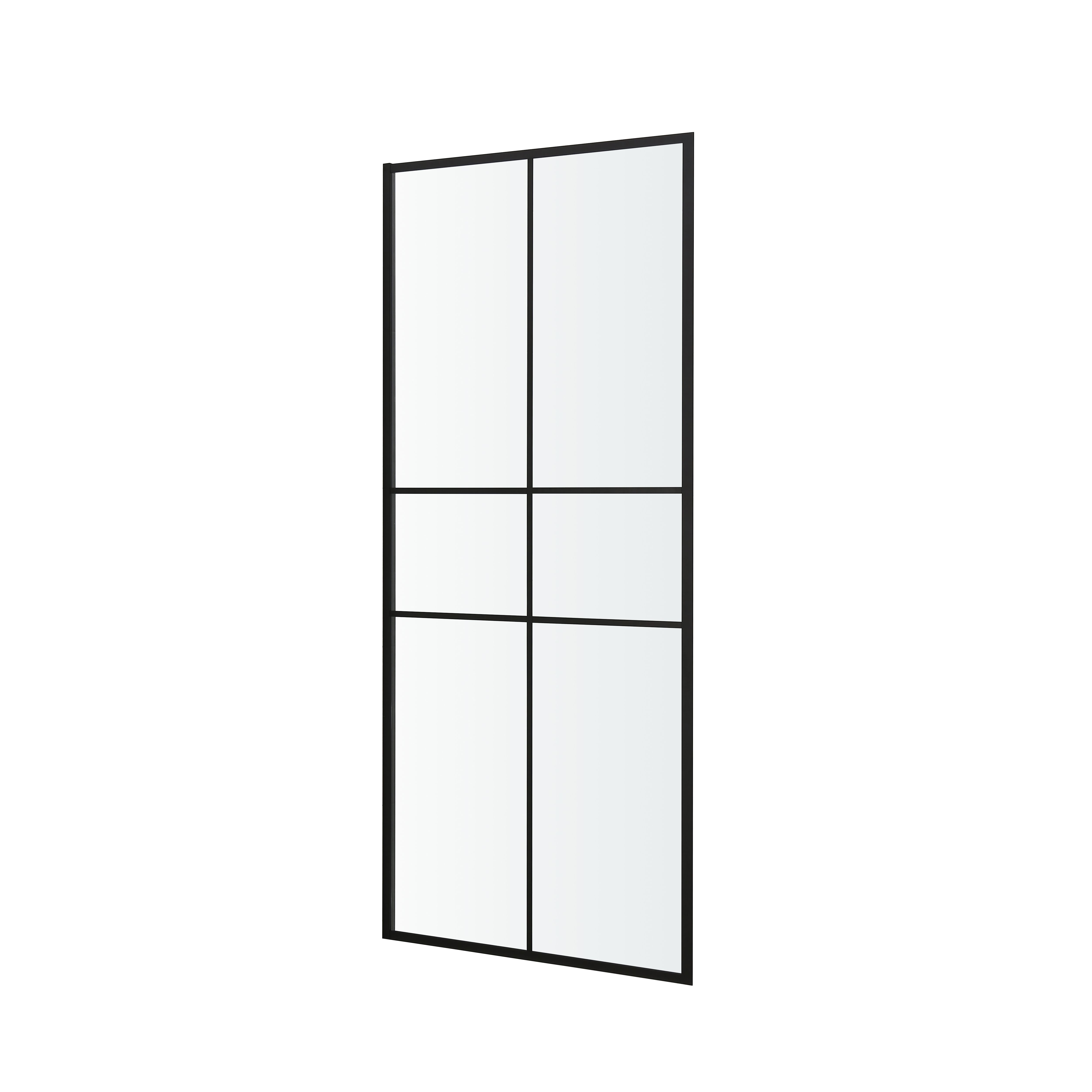 GoodHome Ahti Matt Black Clear Fixed Rectangular Side Shower panel (H)195cm (W)89cm