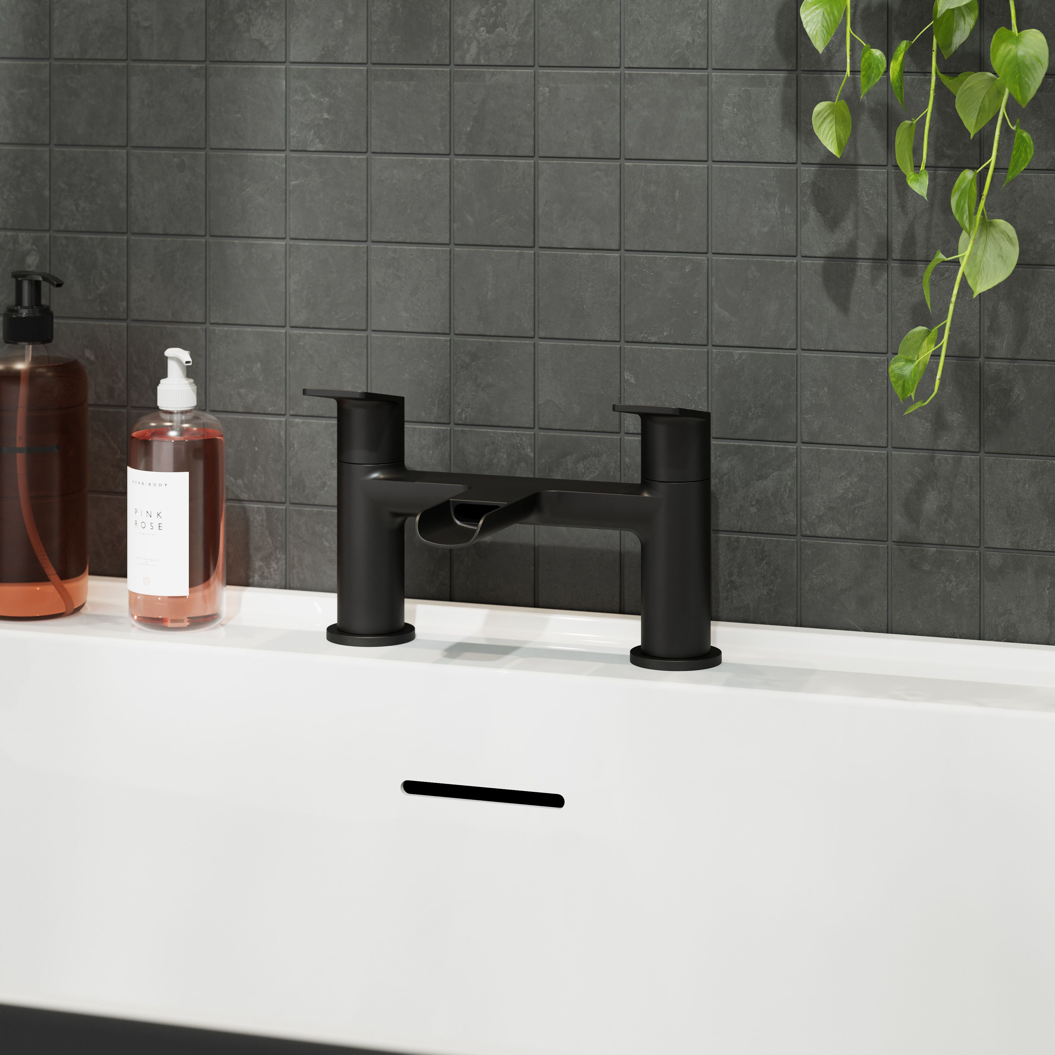 GoodHome Ajeeta Matt Black Deck-mounted Manual Single Bath Filler Tap