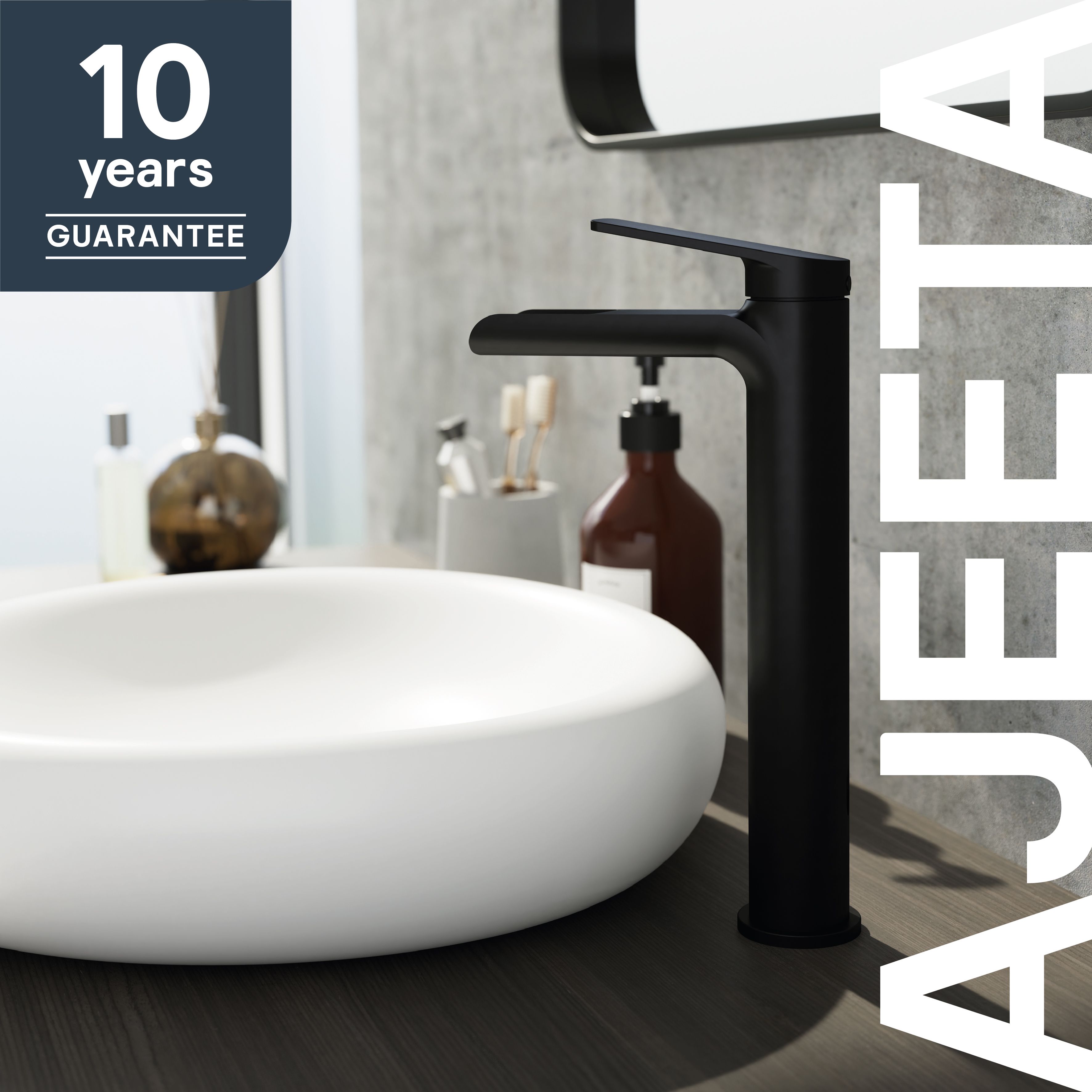 GoodHome Ajeeta Tall Matt Black Round Manual Basin Mixer Tap
