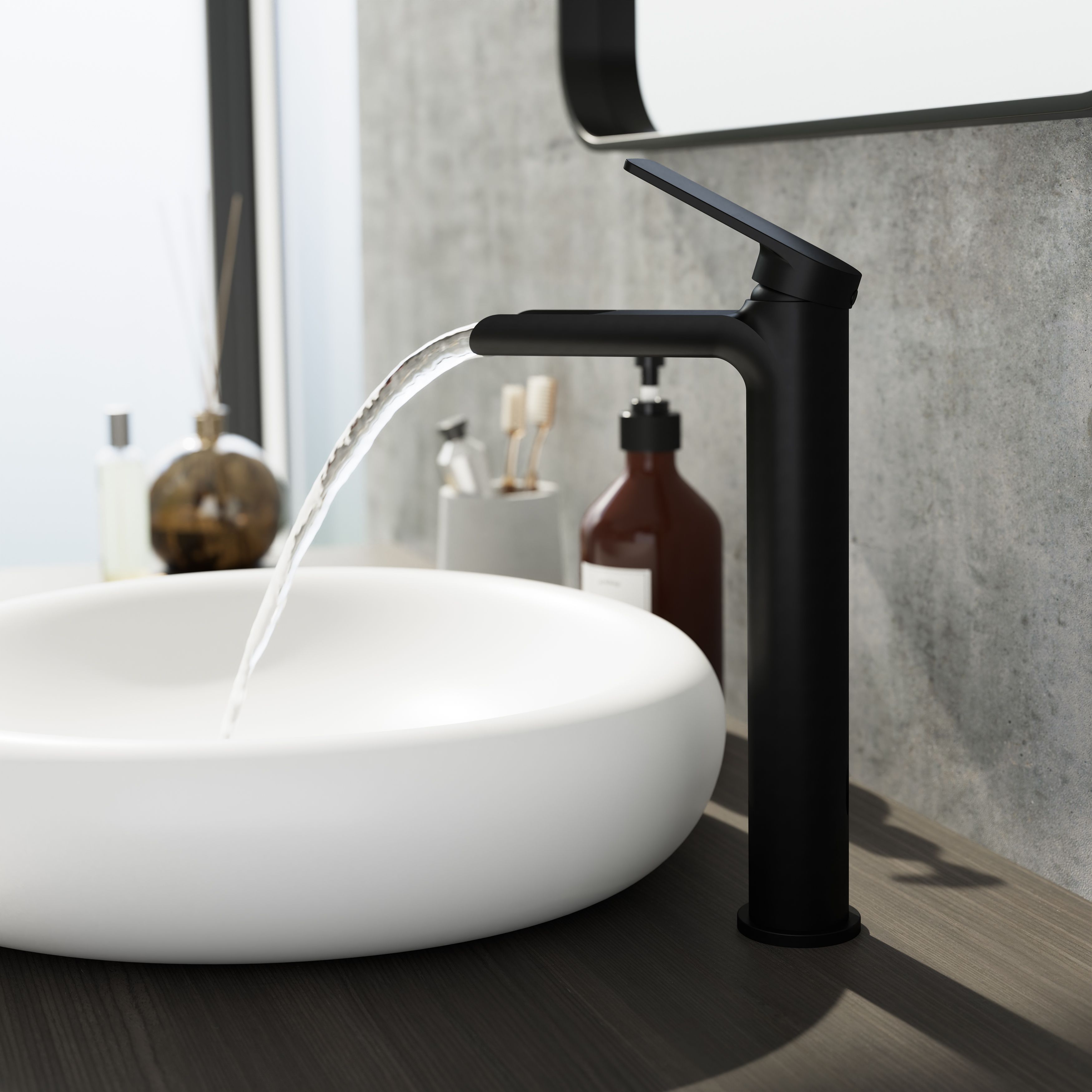 GoodHome Ajeeta Tall Matt Black Round Manual Basin Mixer Tap