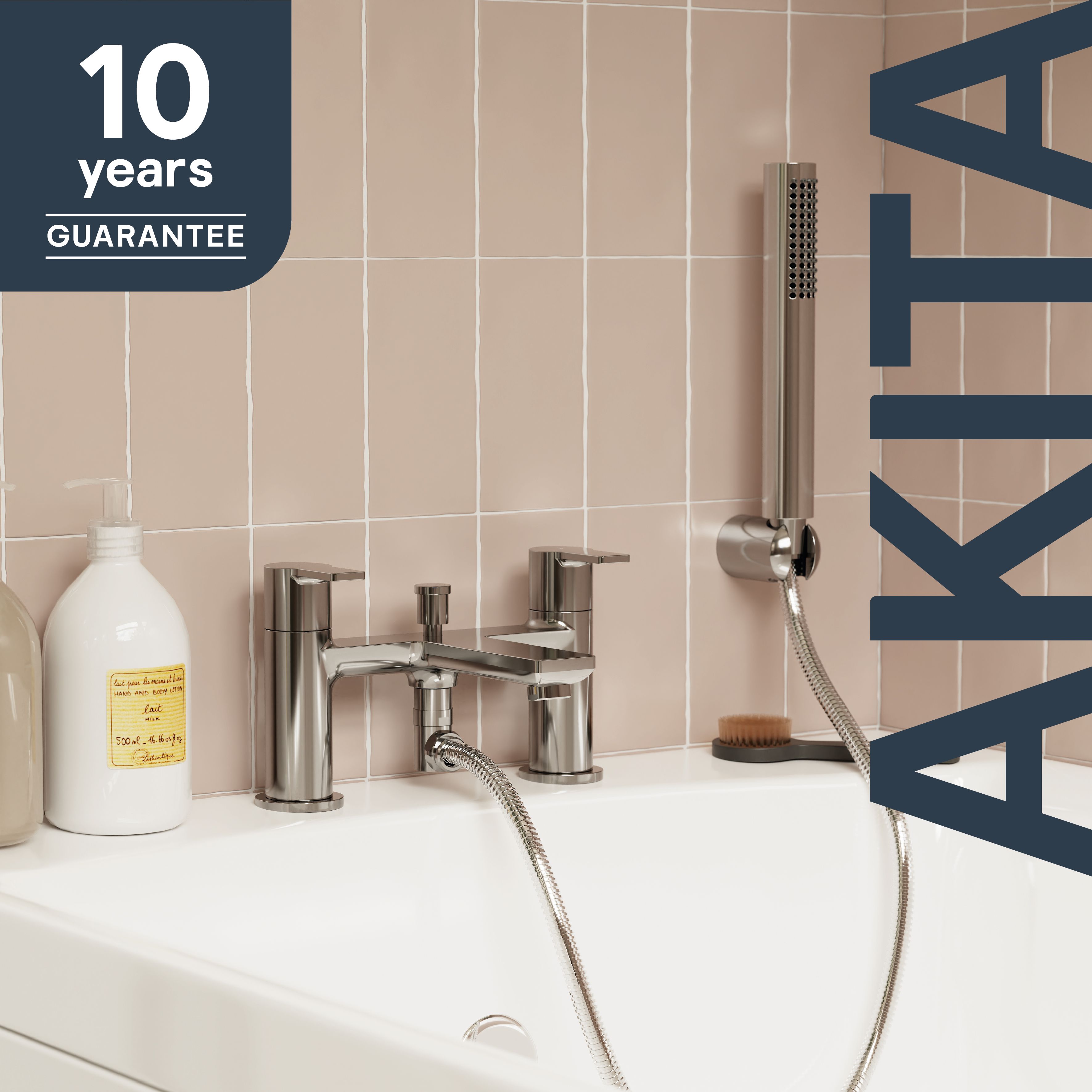 GoodHome Akita Gloss Chrome effect Ceramic Deck-mounted Double Bath shower mixer tap with shower kit