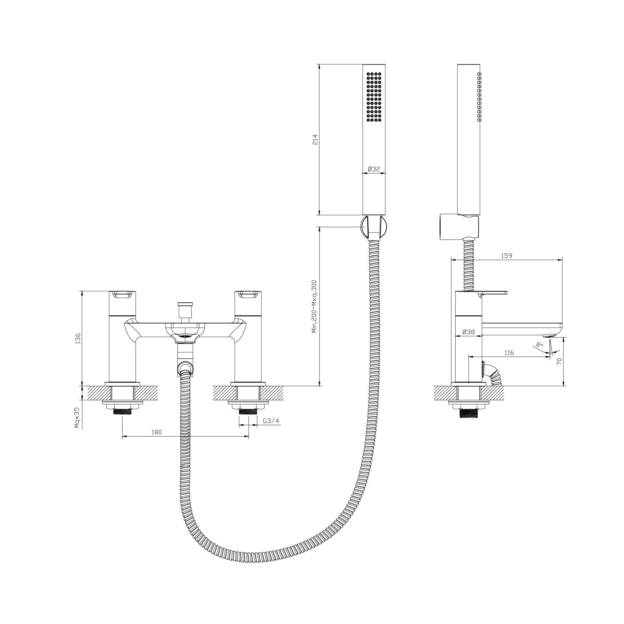 GoodHome Akita Gloss Chrome effect Ceramic Deck-mounted Double Bath shower mixer tap with shower kit