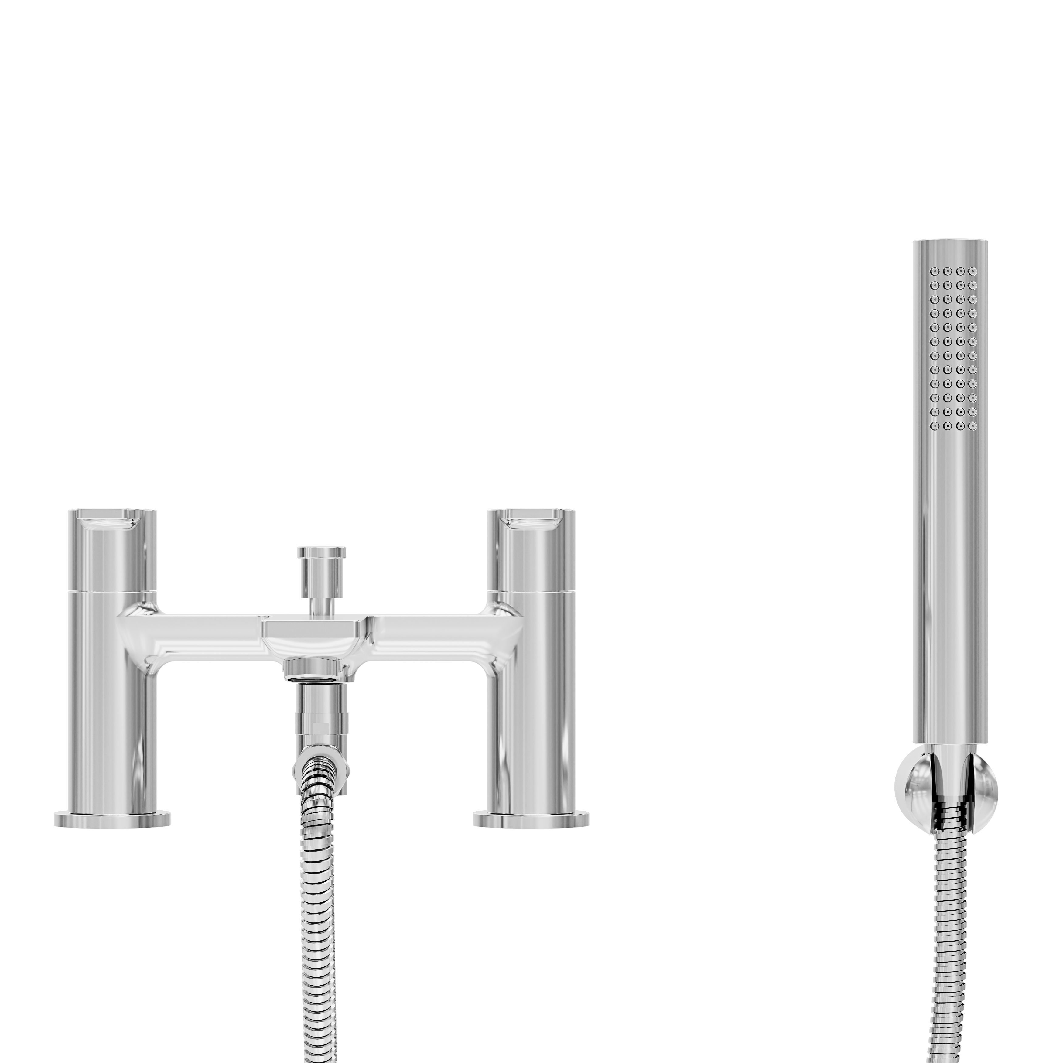GoodHome Akita Gloss Chrome effect Ceramic Deck-mounted Double Bath shower mixer tap with shower kit