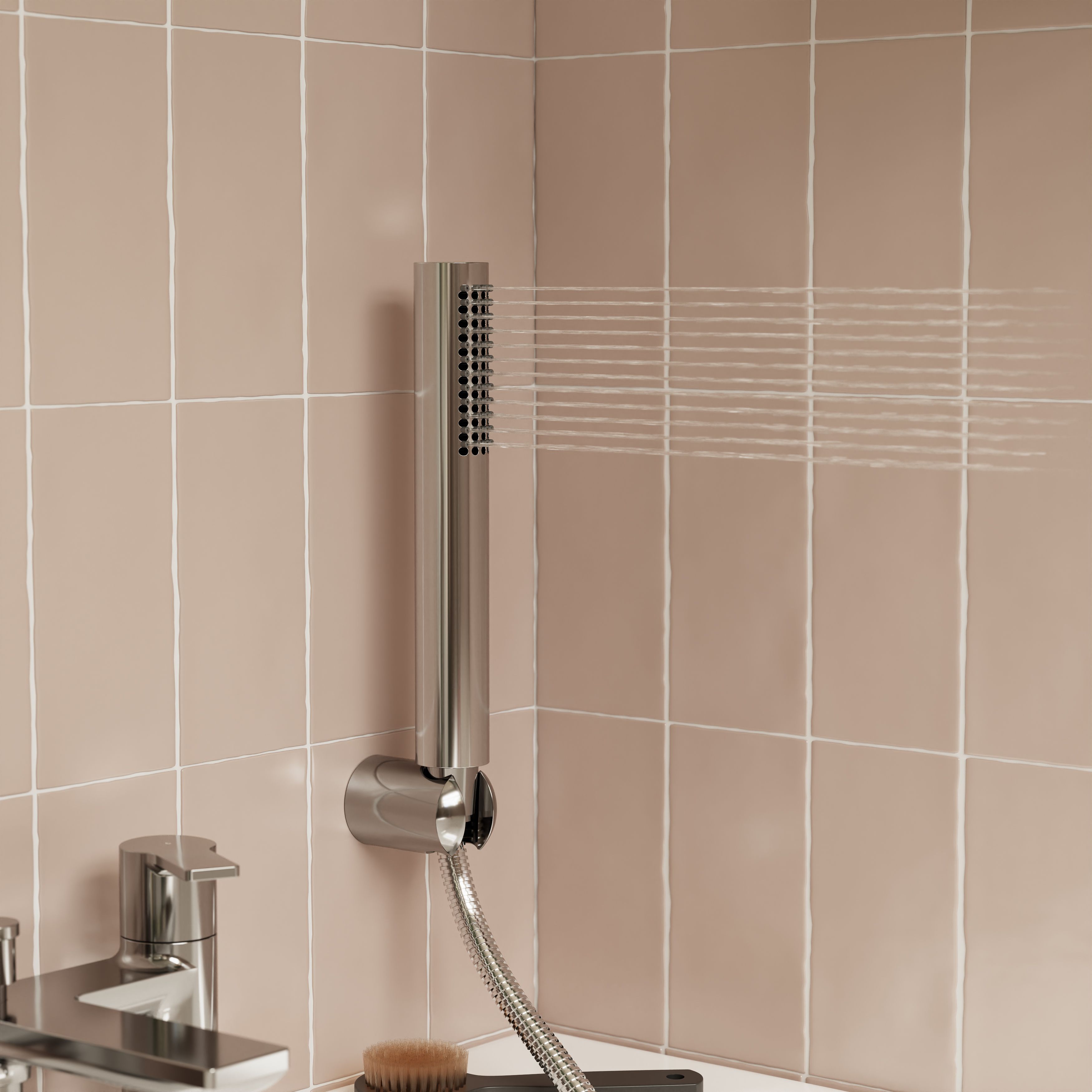 GoodHome Akita Gloss Chrome effect Ceramic Deck-mounted Double Bath shower mixer tap with shower kit