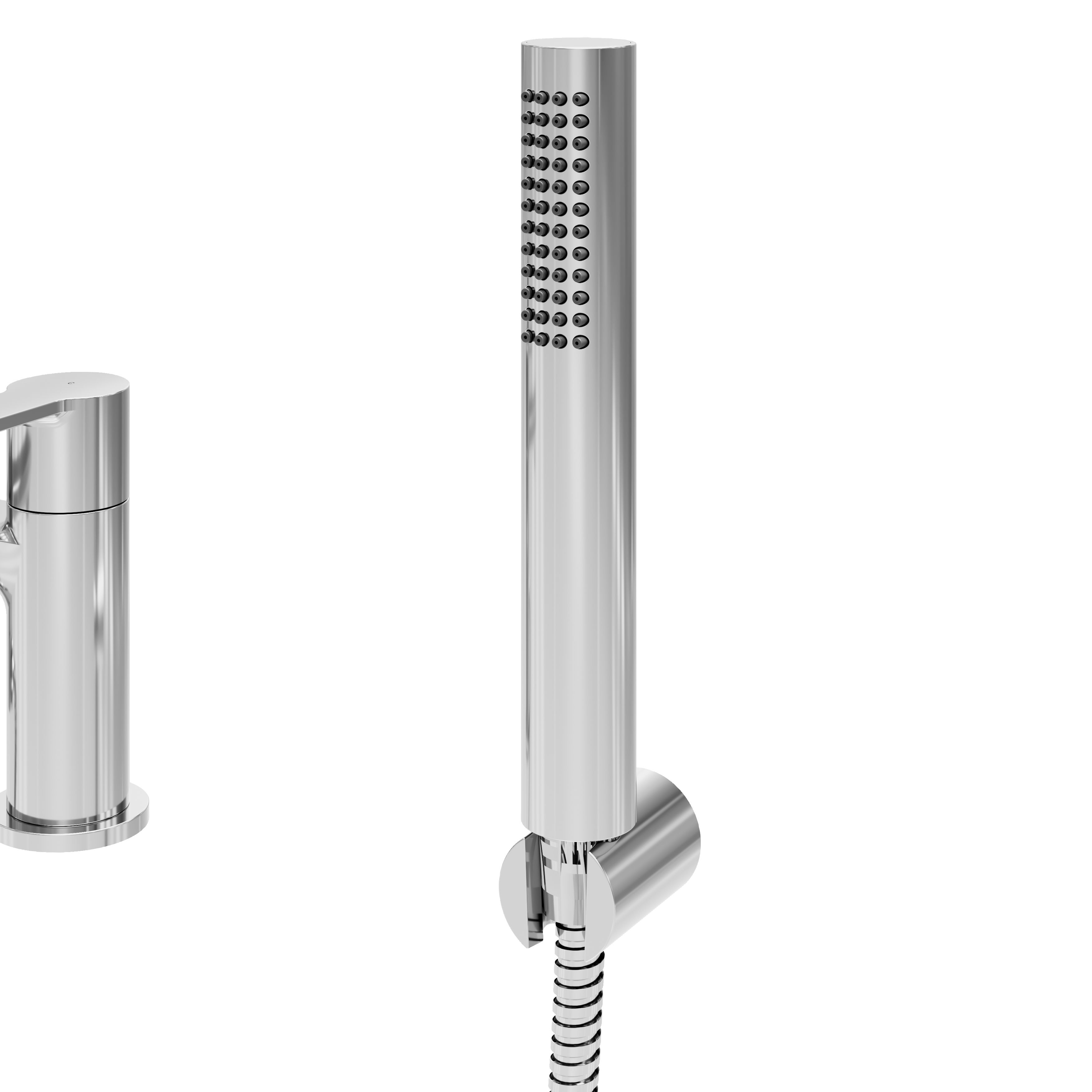GoodHome Akita Gloss Chrome effect Ceramic Deck-mounted Double Bath shower mixer tap with shower kit