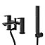 GoodHome Akita Matt Black Ceramic Deck-mounted Double Bath shower mixer tap with shower kit