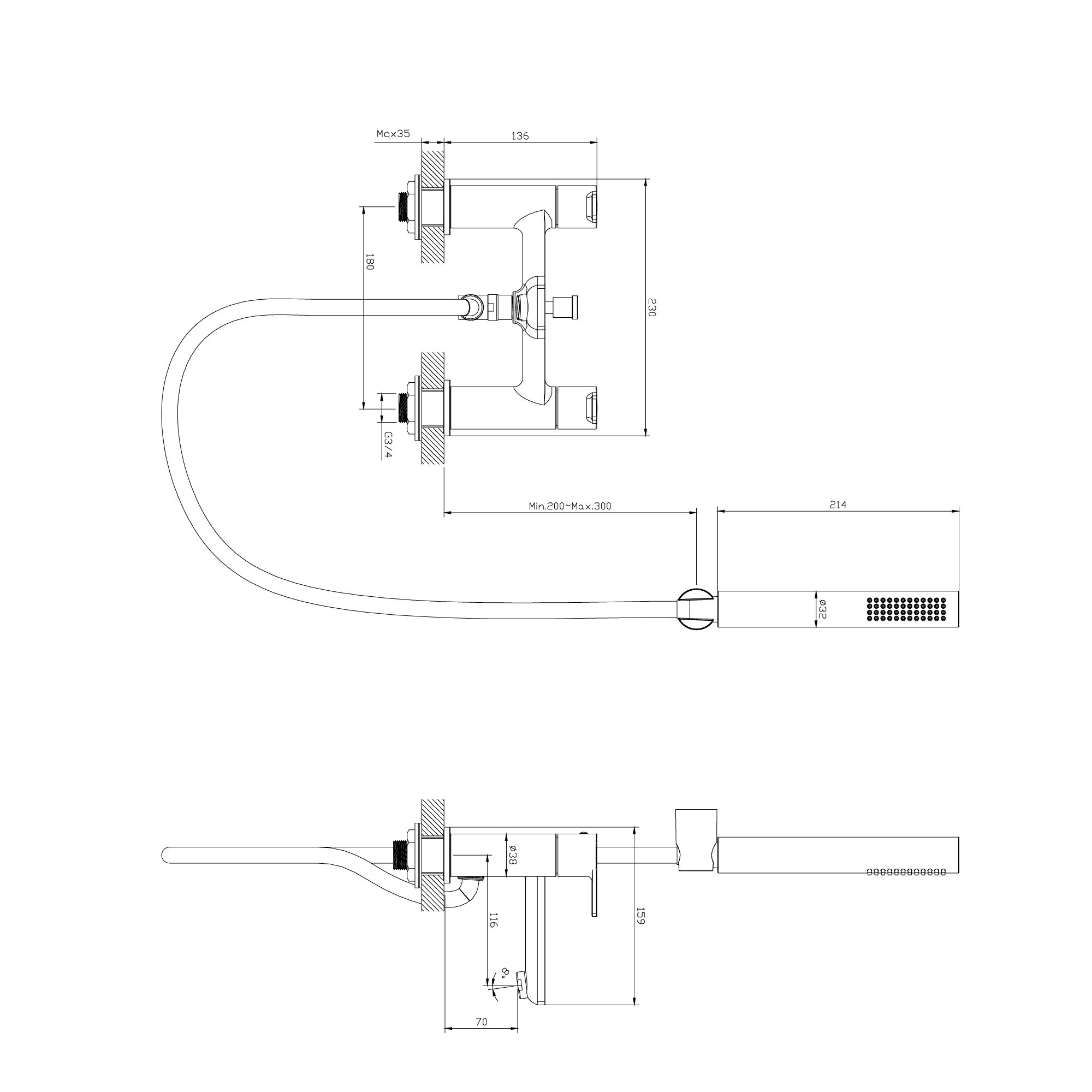 GoodHome Akita Matt Black Ceramic Deck-mounted Double Bath shower mixer tap with shower kit