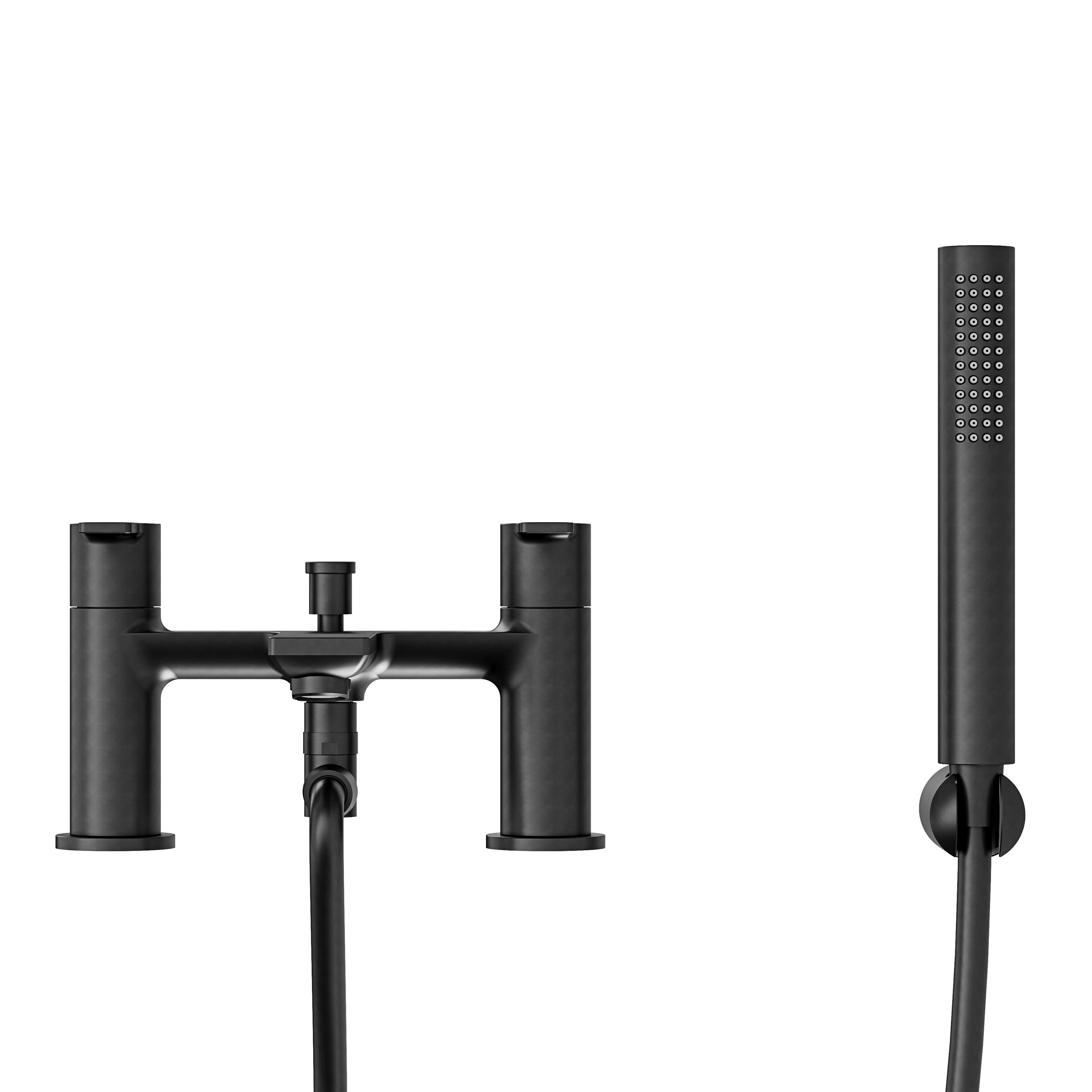 GoodHome Akita Matt Black Ceramic Deck-mounted Double Bath shower mixer tap with shower kit