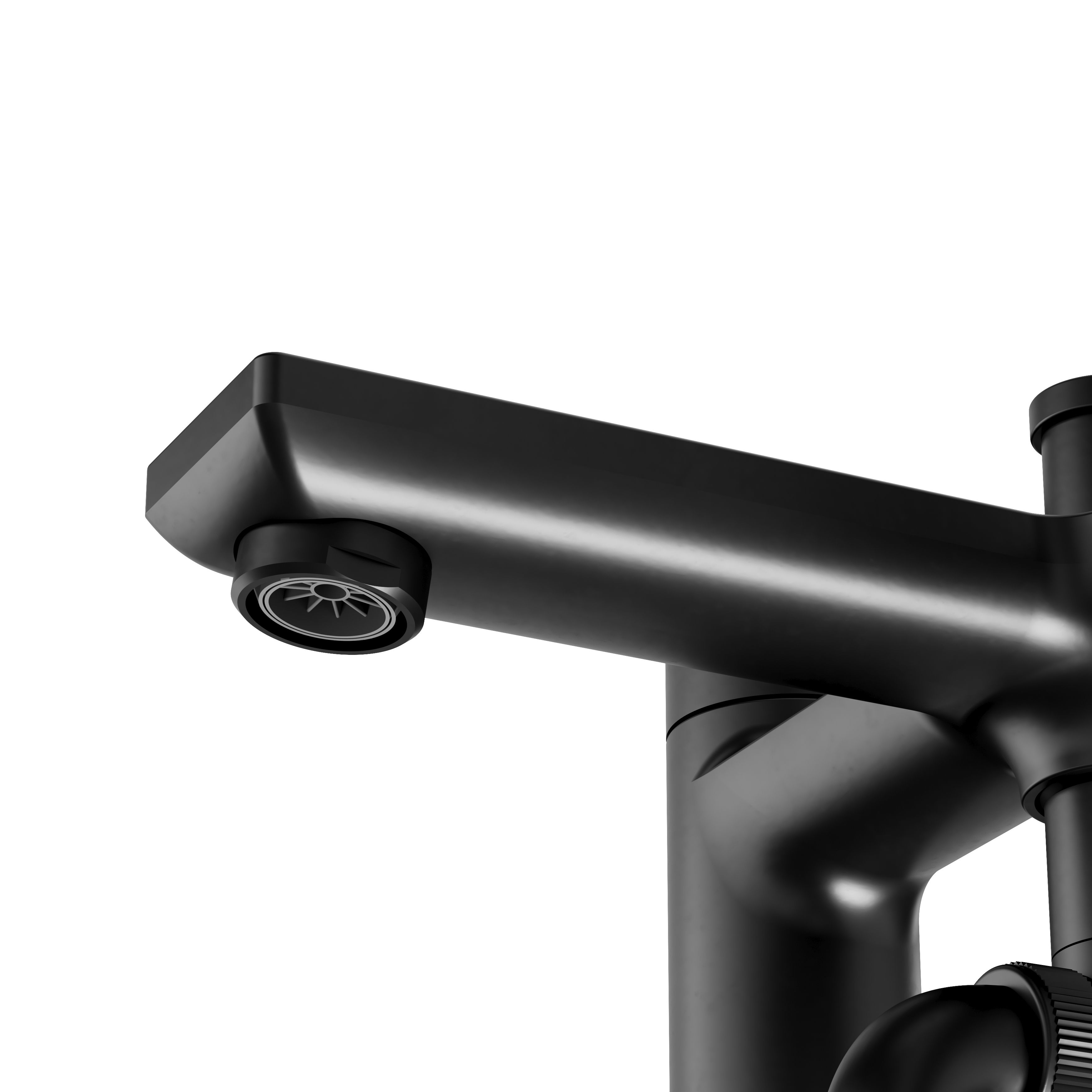 GoodHome Akita Matt Black Ceramic Deck-mounted Double Bath shower mixer tap with shower kit