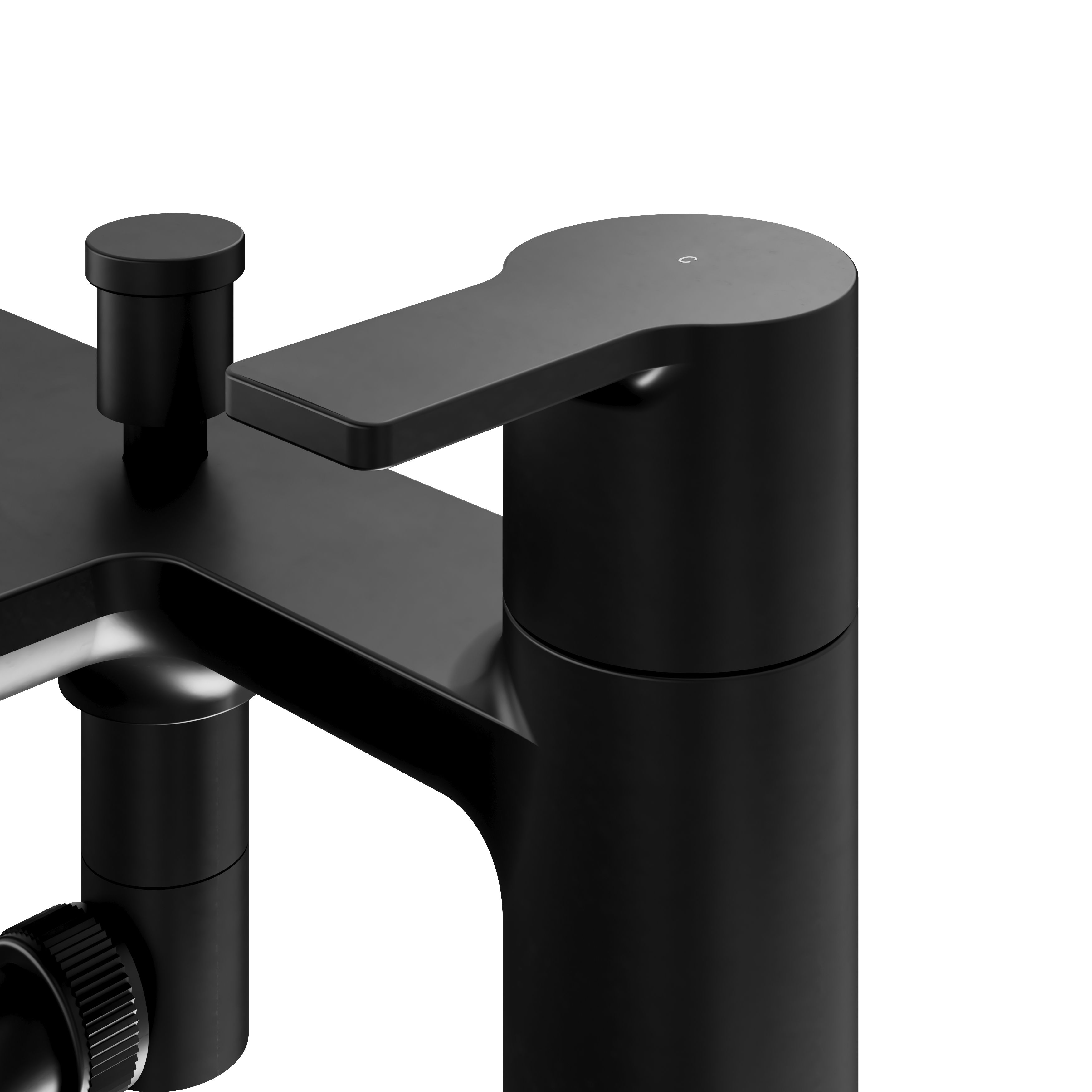 GoodHome Akita Matt Black Ceramic Deck-mounted Double Bath shower mixer tap with shower kit