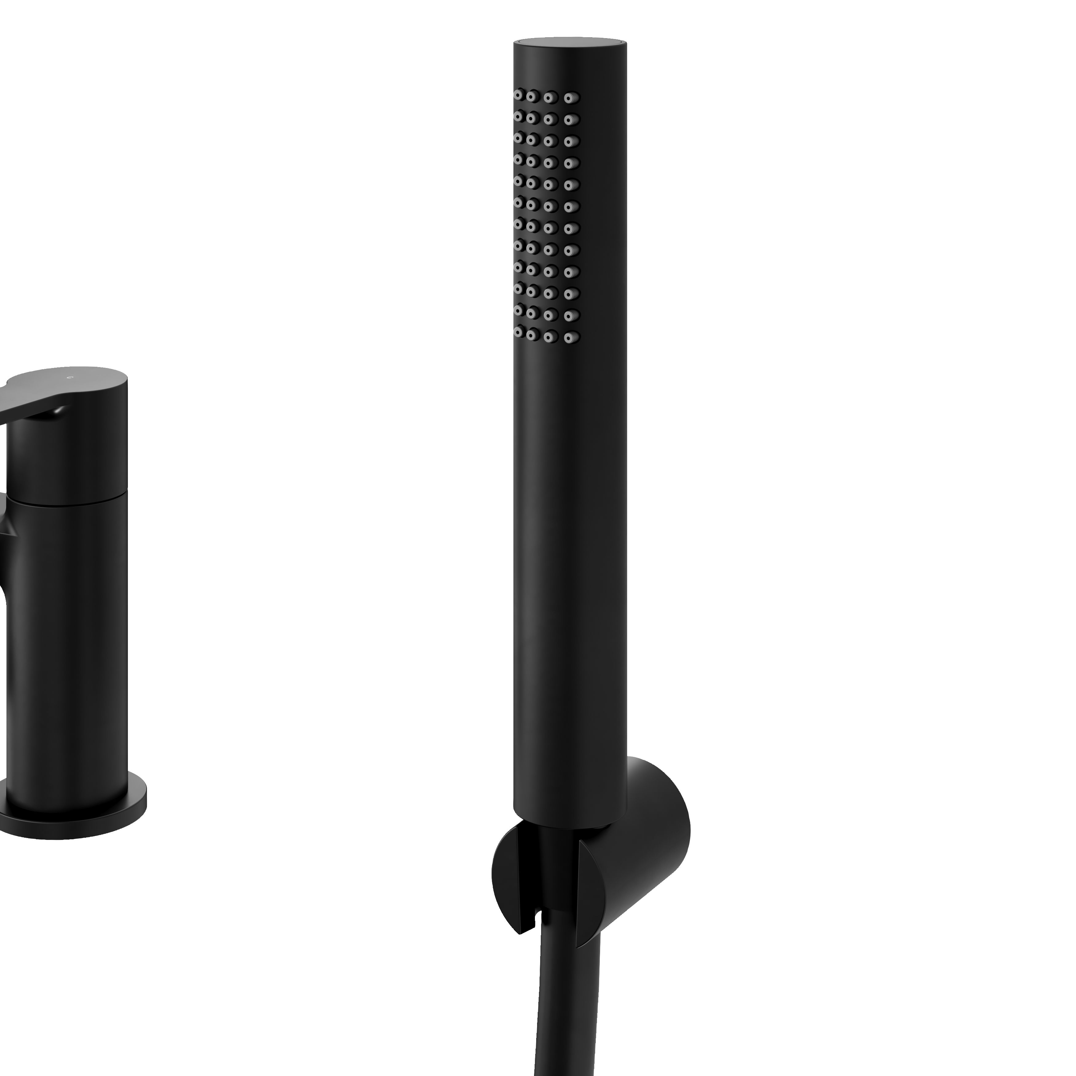 GoodHome Akita Matt Black Ceramic Deck-mounted Double Bath shower mixer tap with shower kit