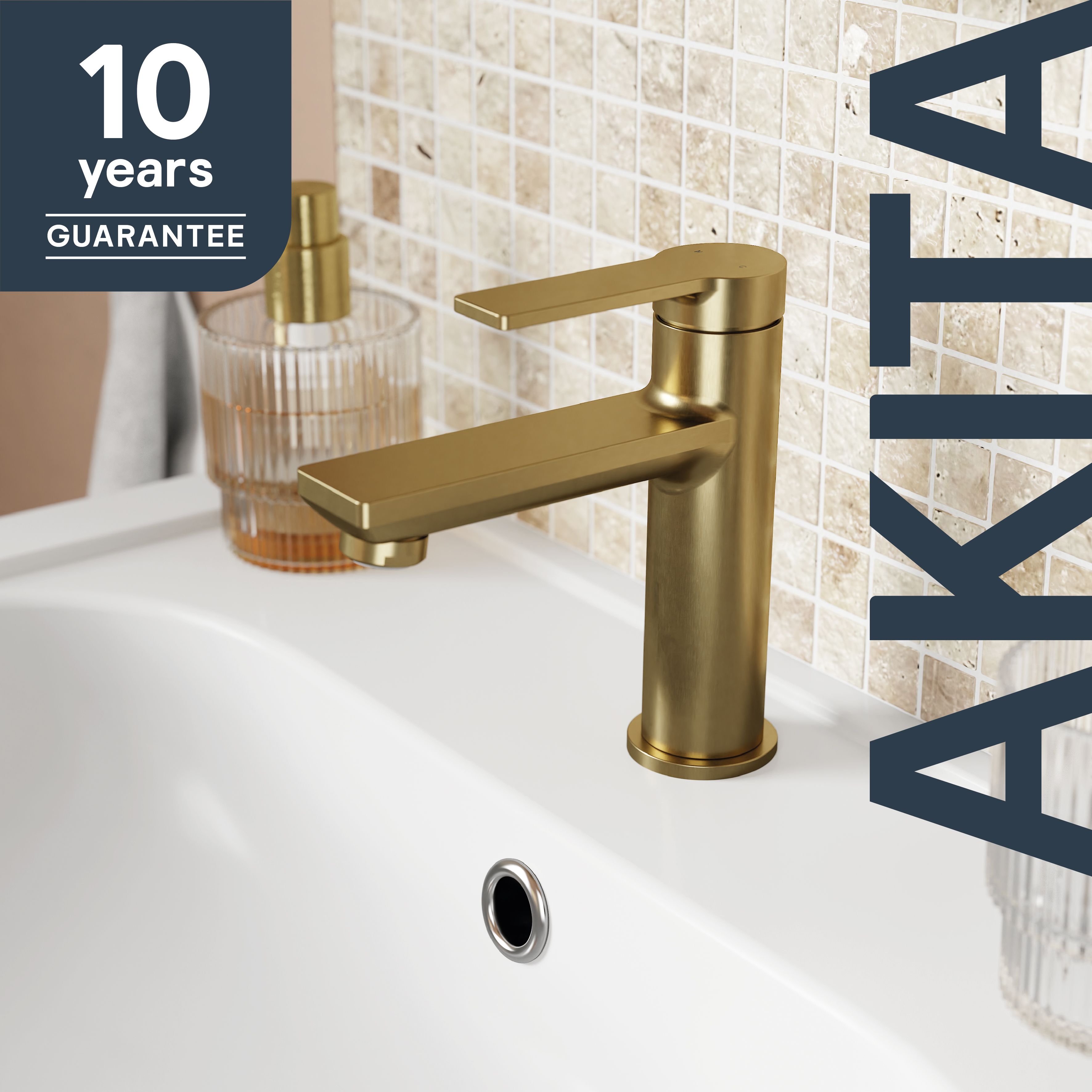 GoodHome Akita Medium Satin Brass effect Round Manual Basin Mixer Tap