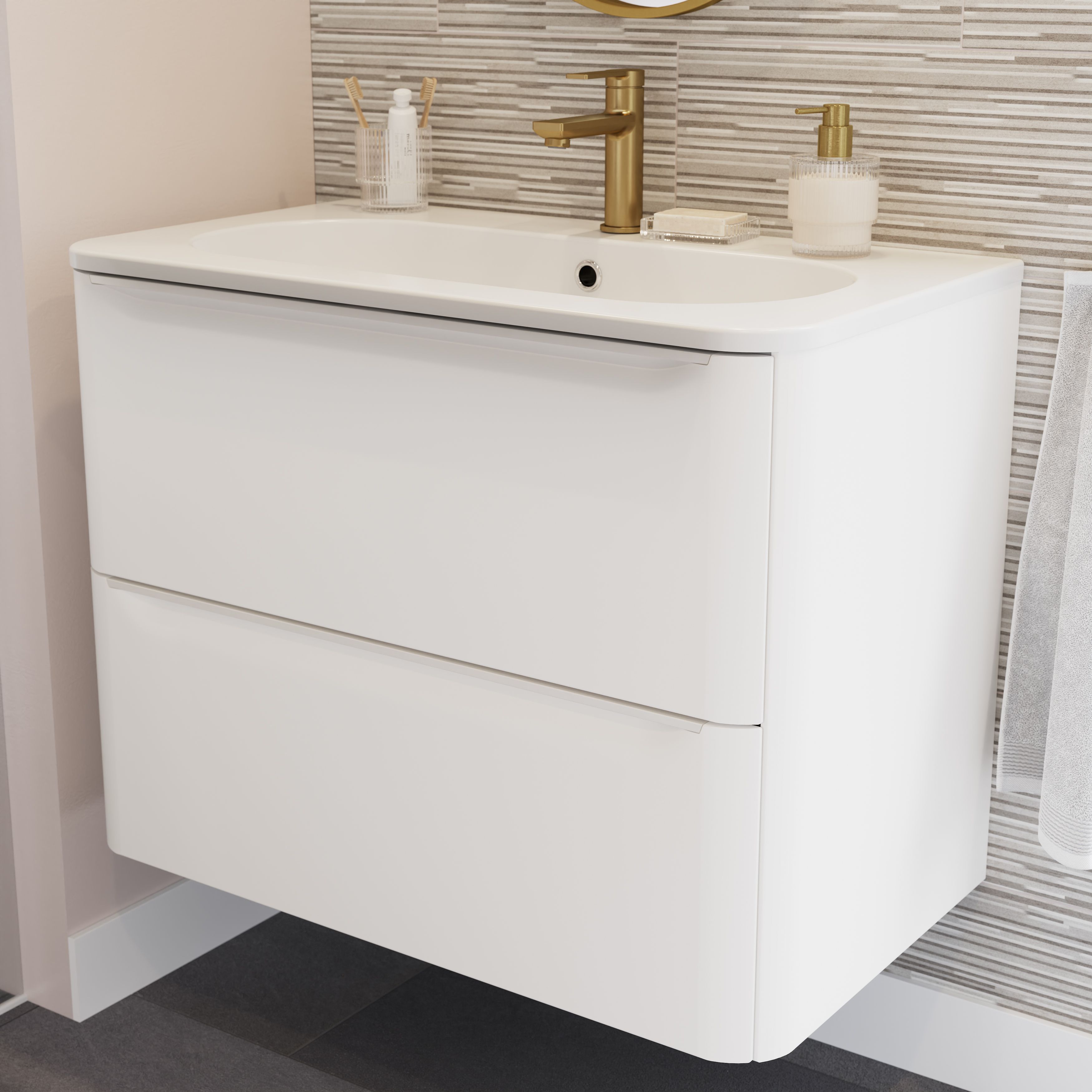 GoodHome Akita Medium Satin Brass effect Round Manual Basin Mixer Tap