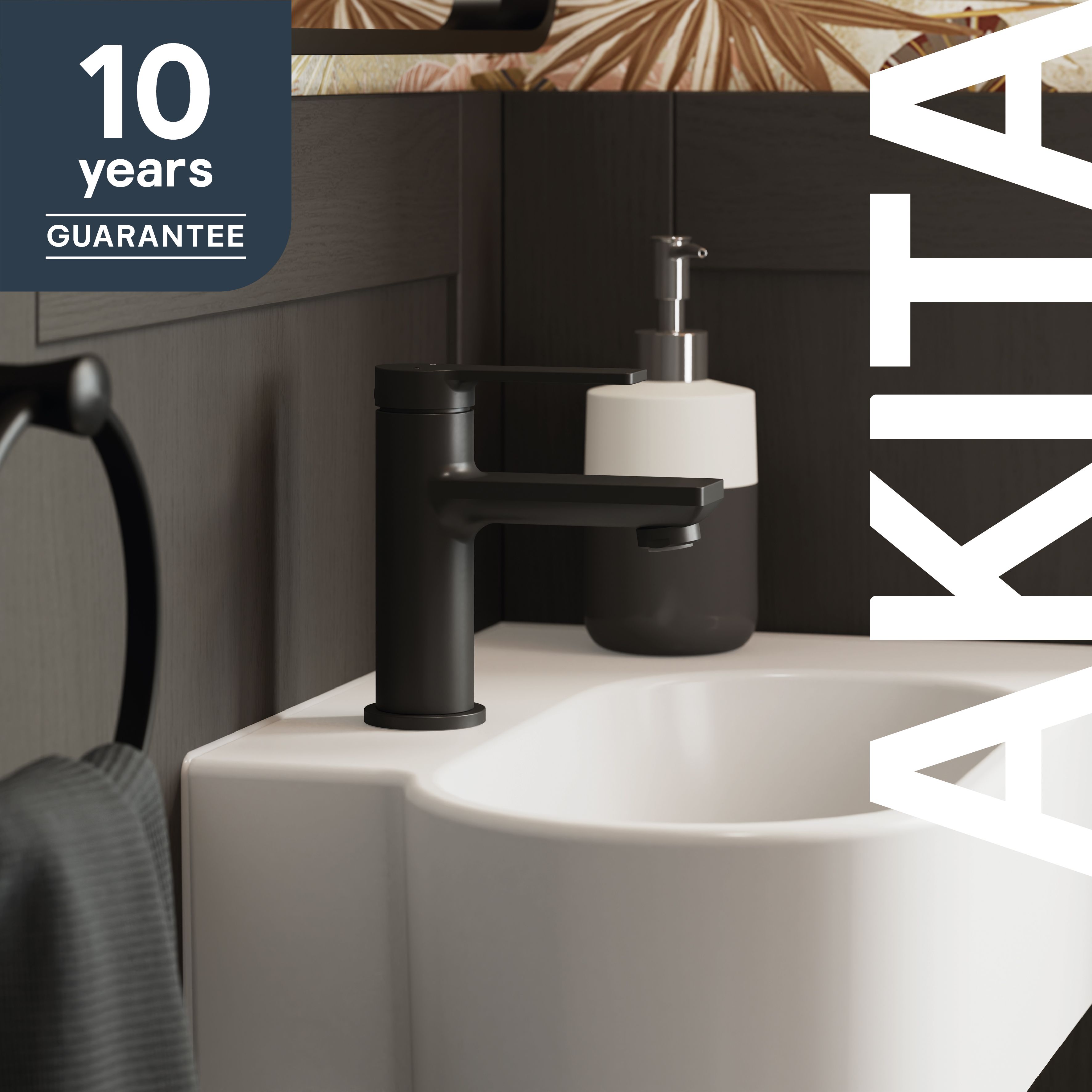 GoodHome Akita Mini Matt Black Round Manual Washbasin Mixer Tap