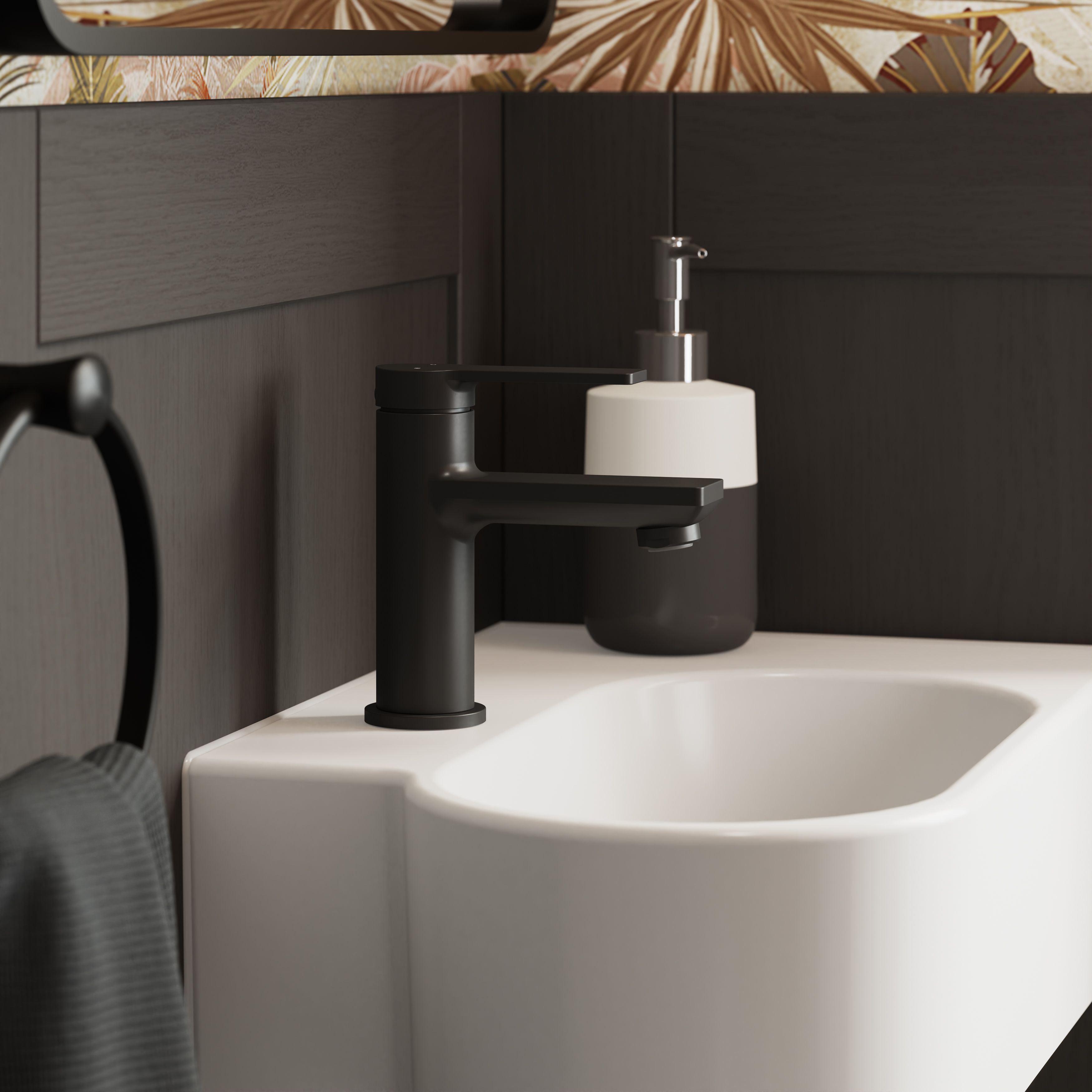 GoodHome Akita Mini Matt Black Round Manual Washbasin Mixer Tap