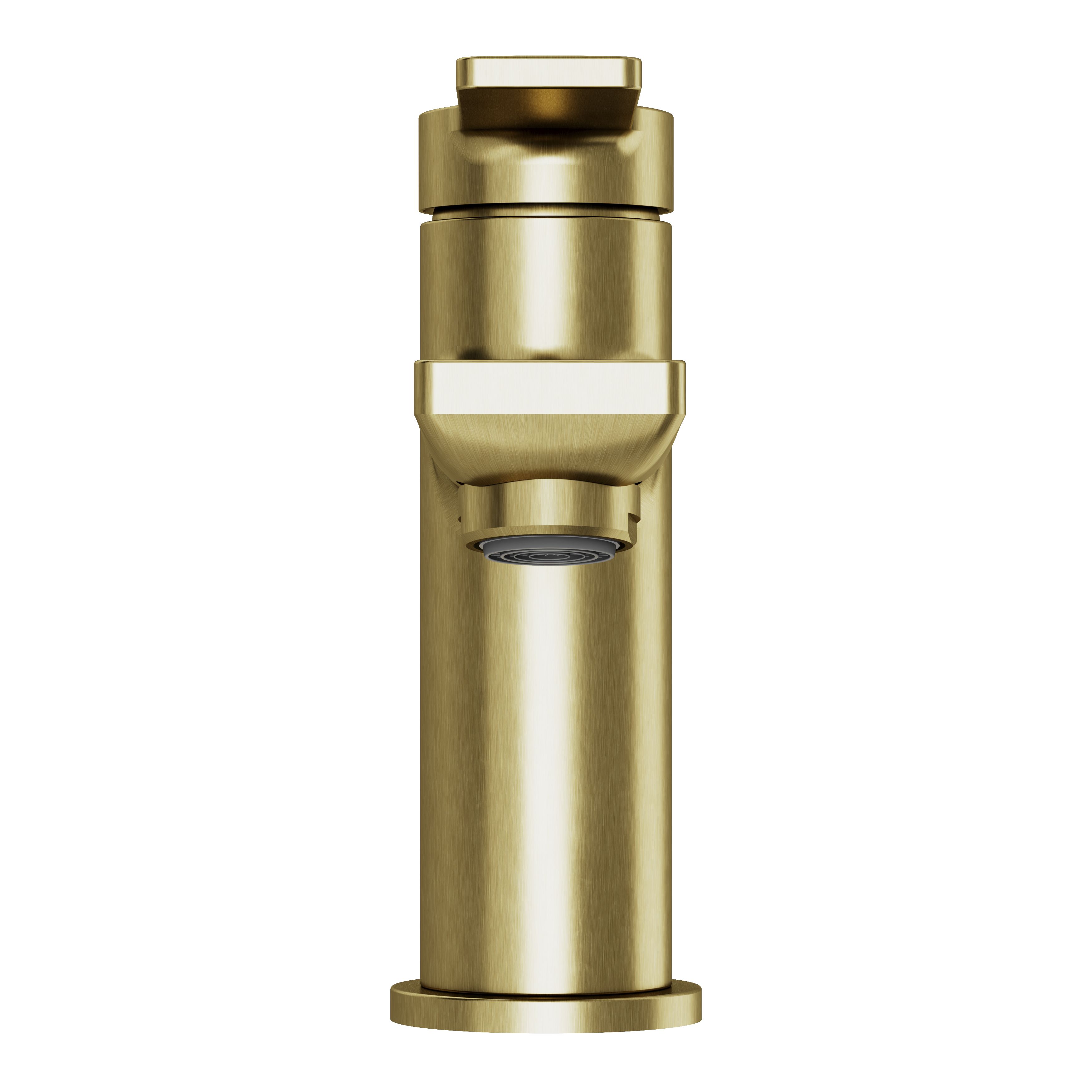 GoodHome Akita Mini Satin Brass effect Round Deck-mounted Manual Basin Mixer Tap