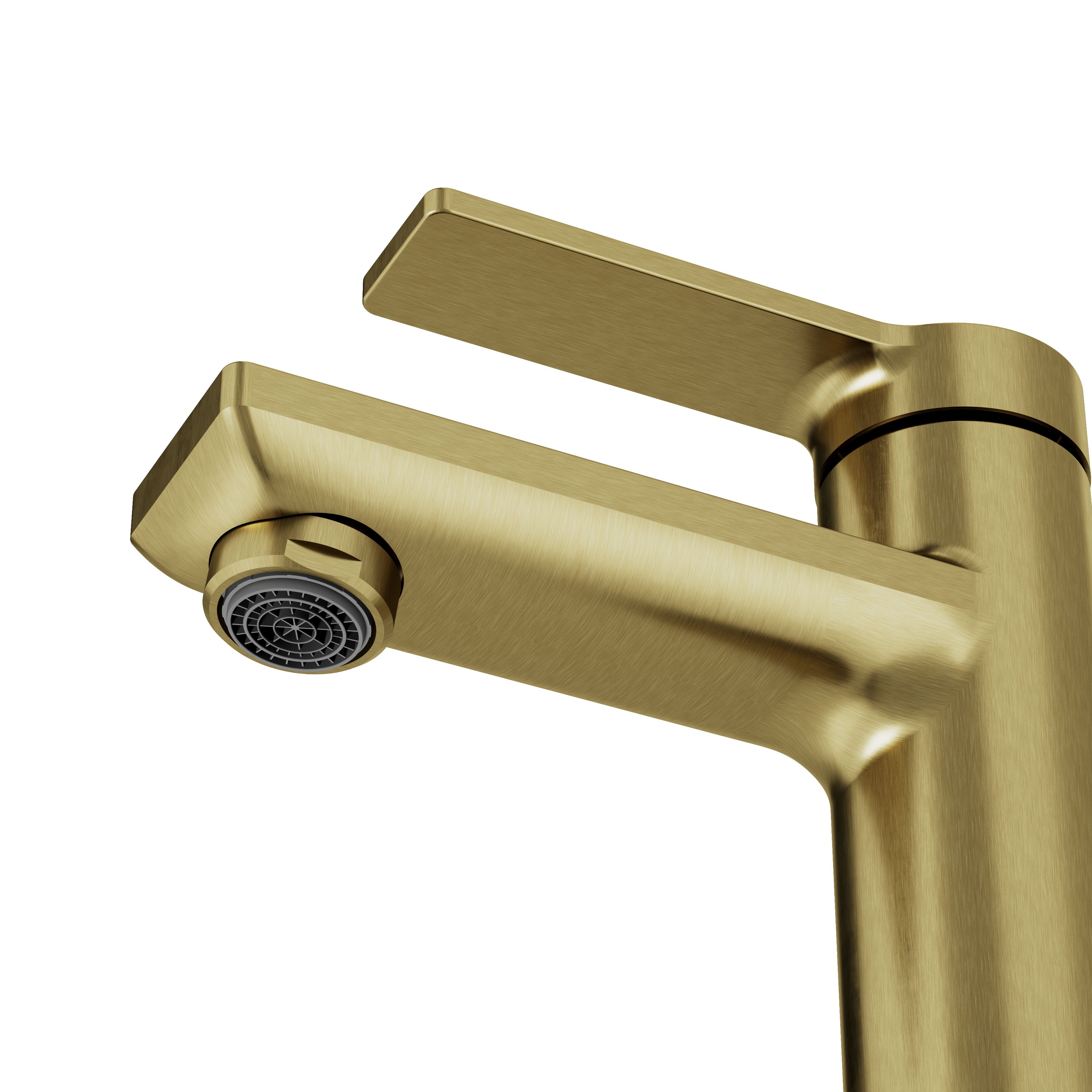GoodHome Akita Mini Satin Brass effect Round Deck-mounted Manual Basin Mixer Tap