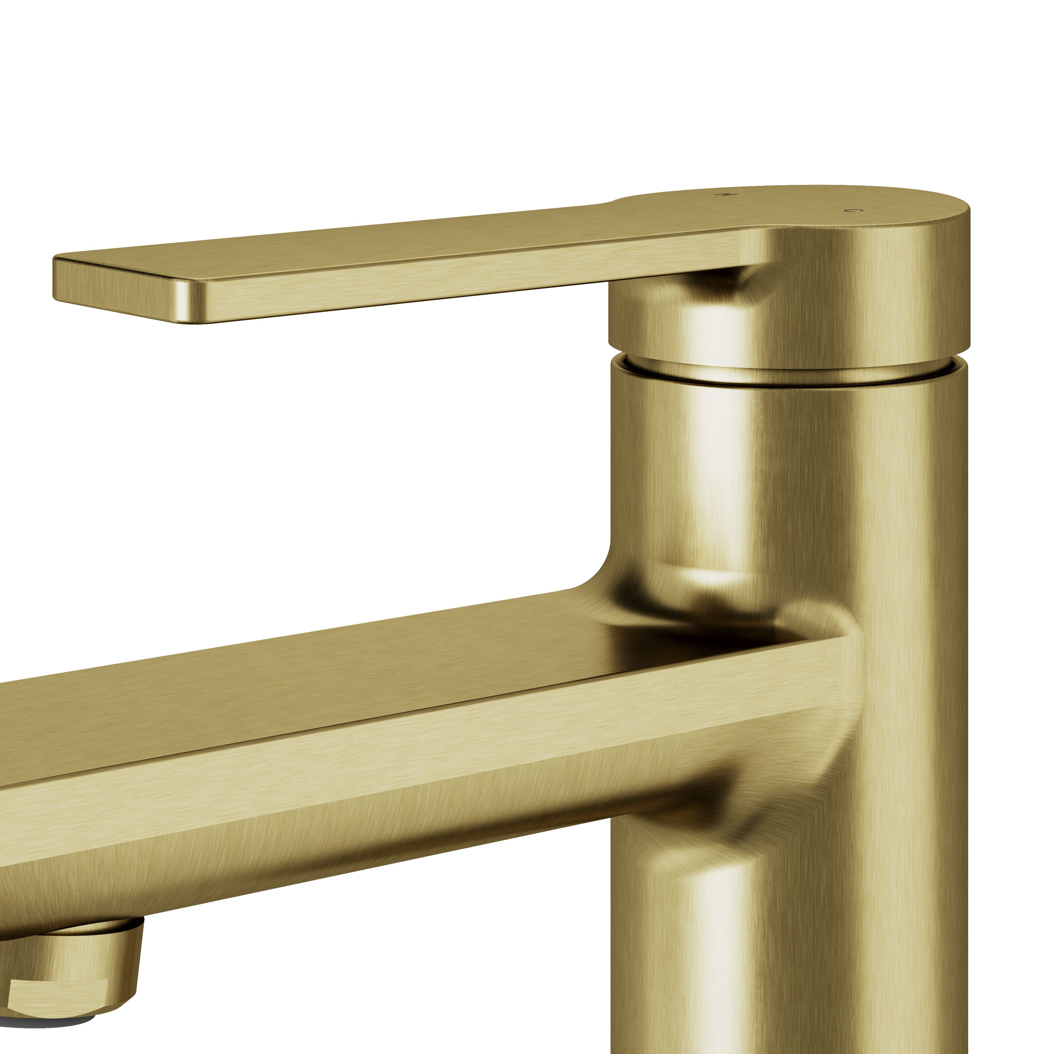 GoodHome Akita Mini Satin Brass effect Round Deck-mounted Manual Basin Mixer Tap