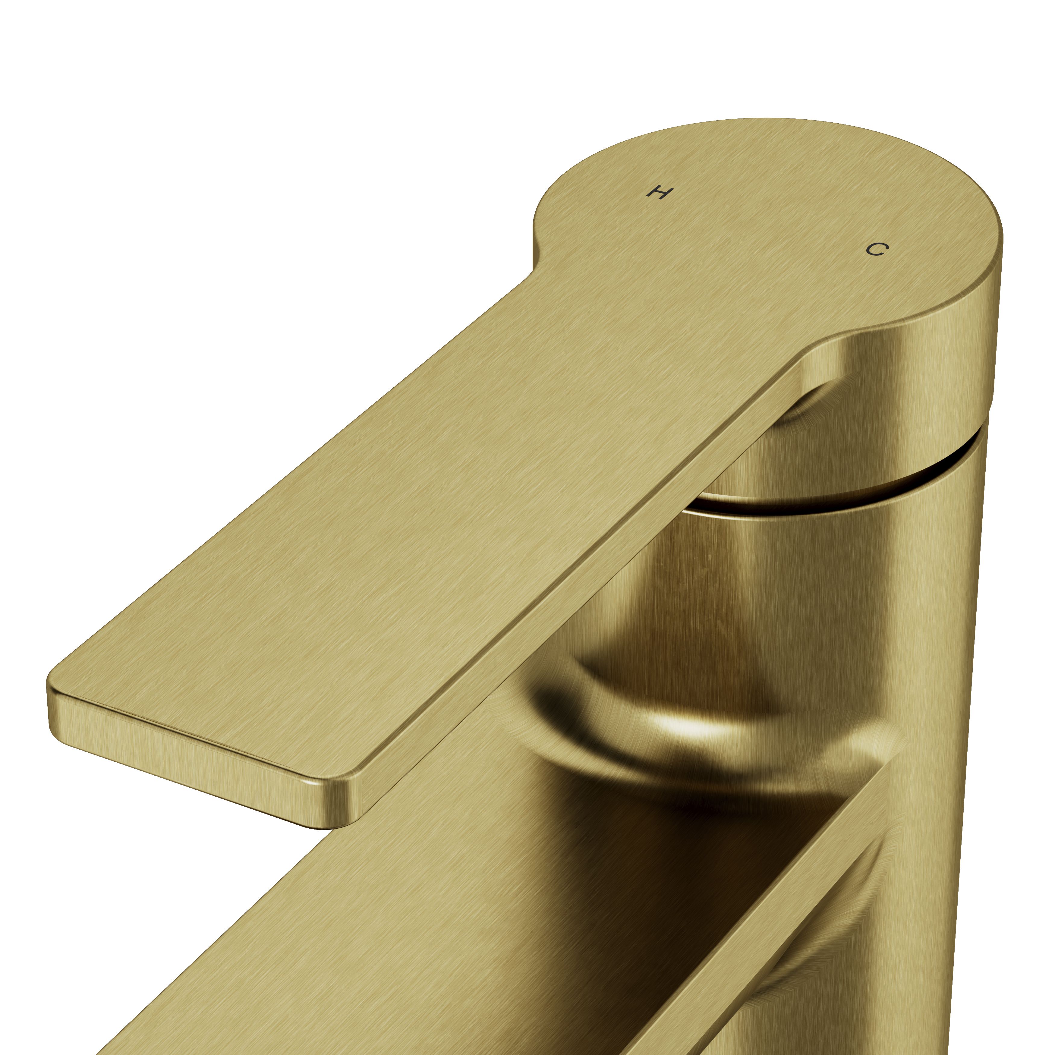 GoodHome Akita Mini Satin Brass effect Round Deck-mounted Manual Basin Mixer Tap