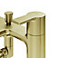 GoodHome Akita Satin Brass effect Ceramic Deck-mounted Double Bath shower mixer tap with shower kit