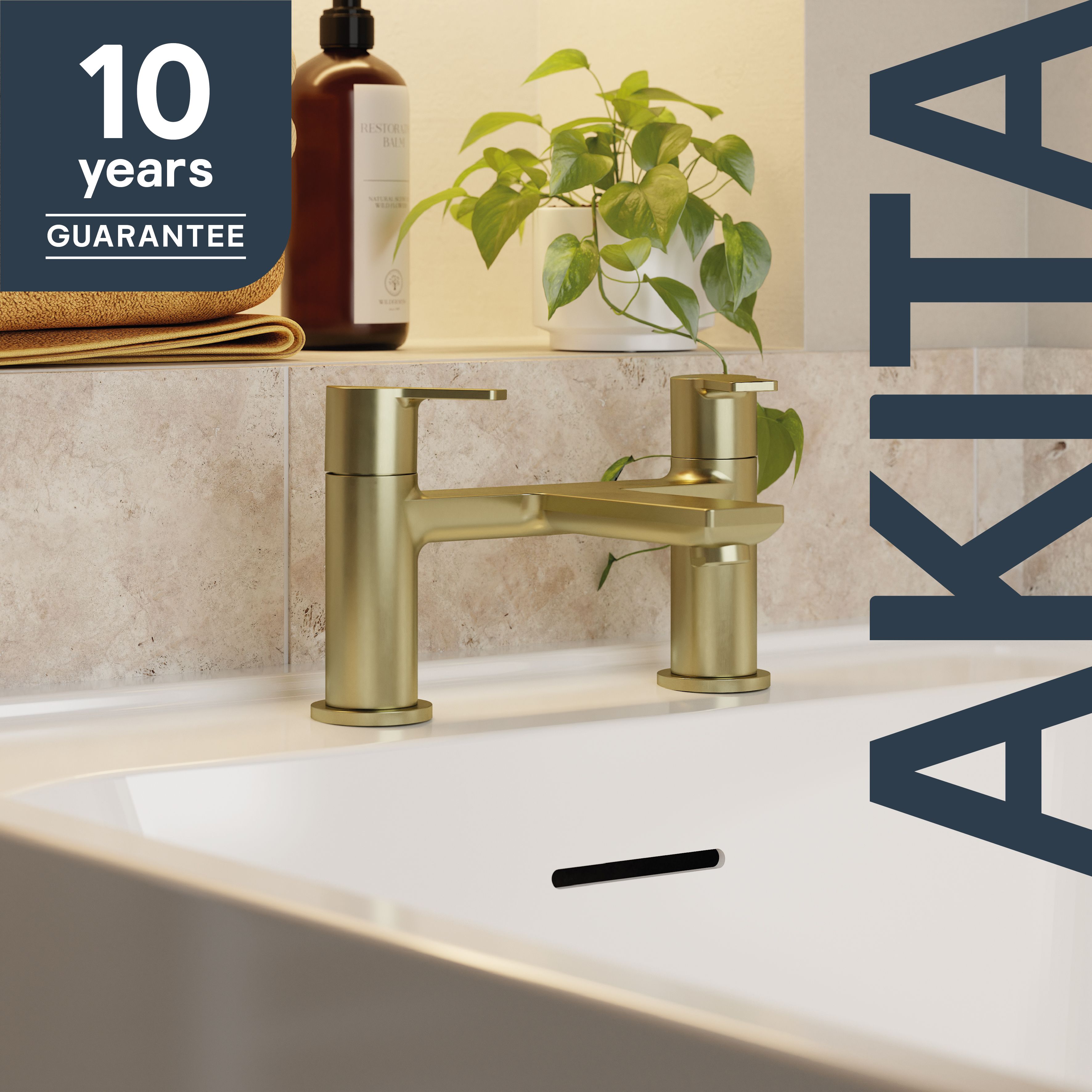GoodHome Akita Satin Brass effect Deck-mounted Manual Single Bath Filler Tap