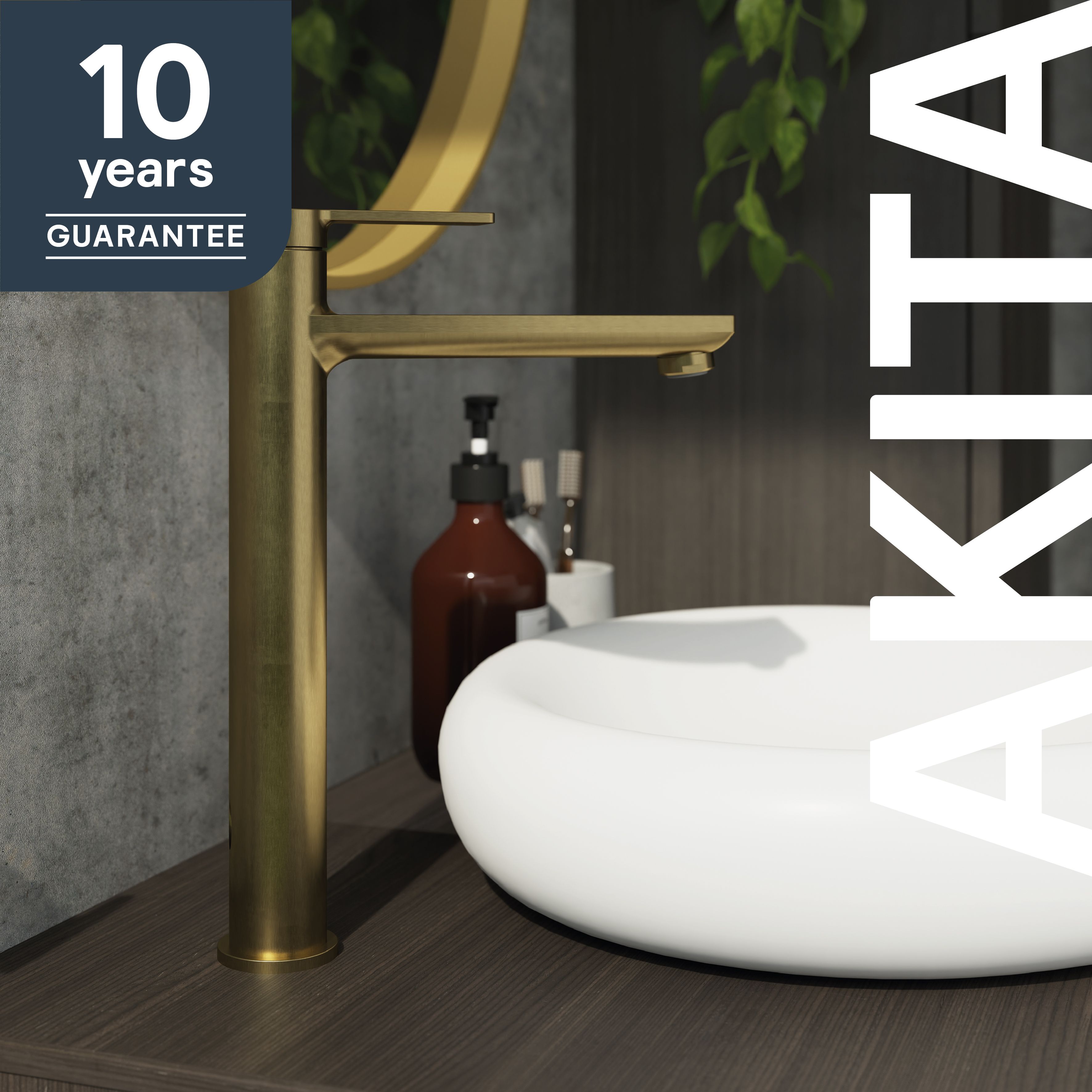 GoodHome Akita Tall Satin Brass effect Round Deck-mounted Manual Basin Mixer Tap