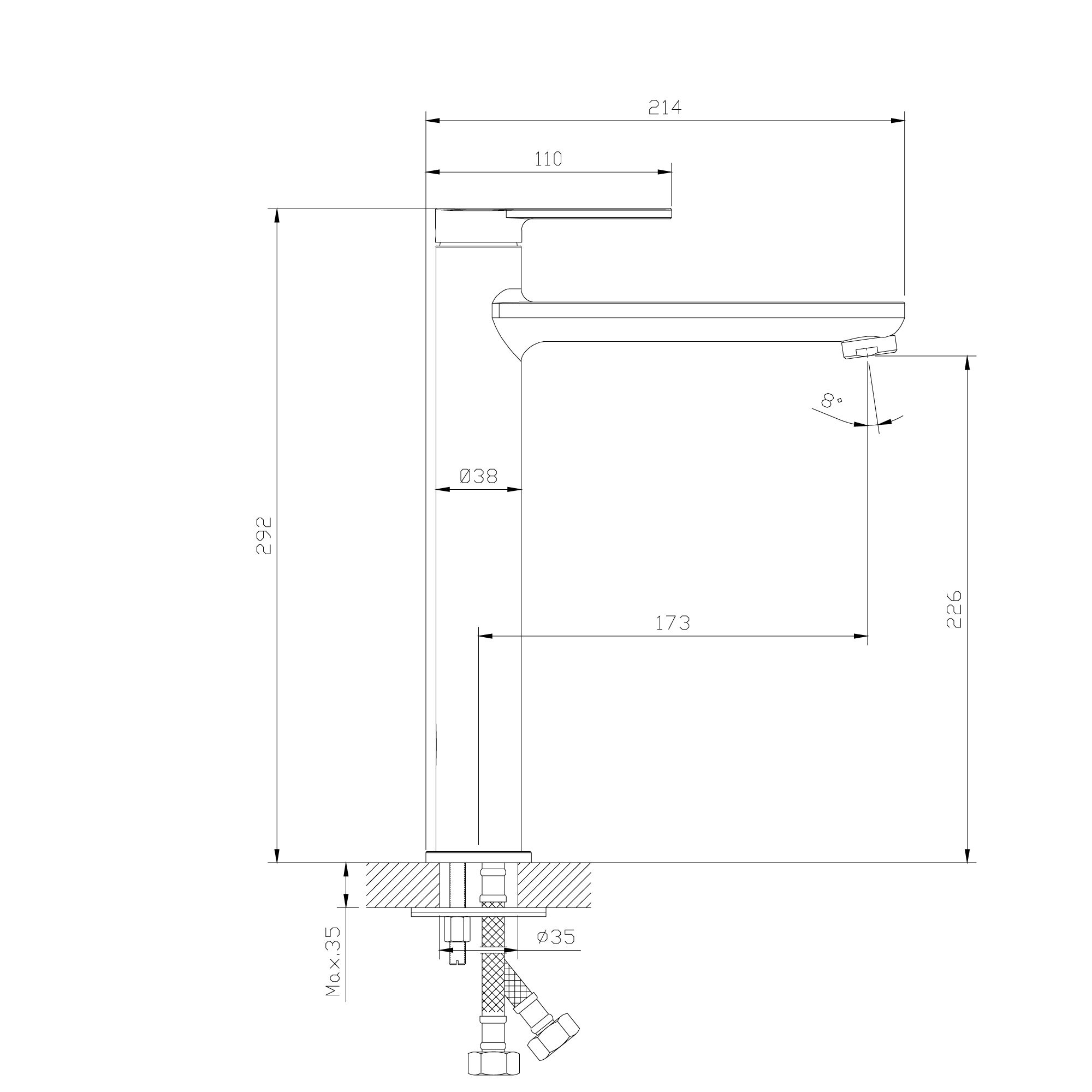 GoodHome Akita Tall Satin Brass effect Round Deck-mounted Manual Basin Mixer Tap