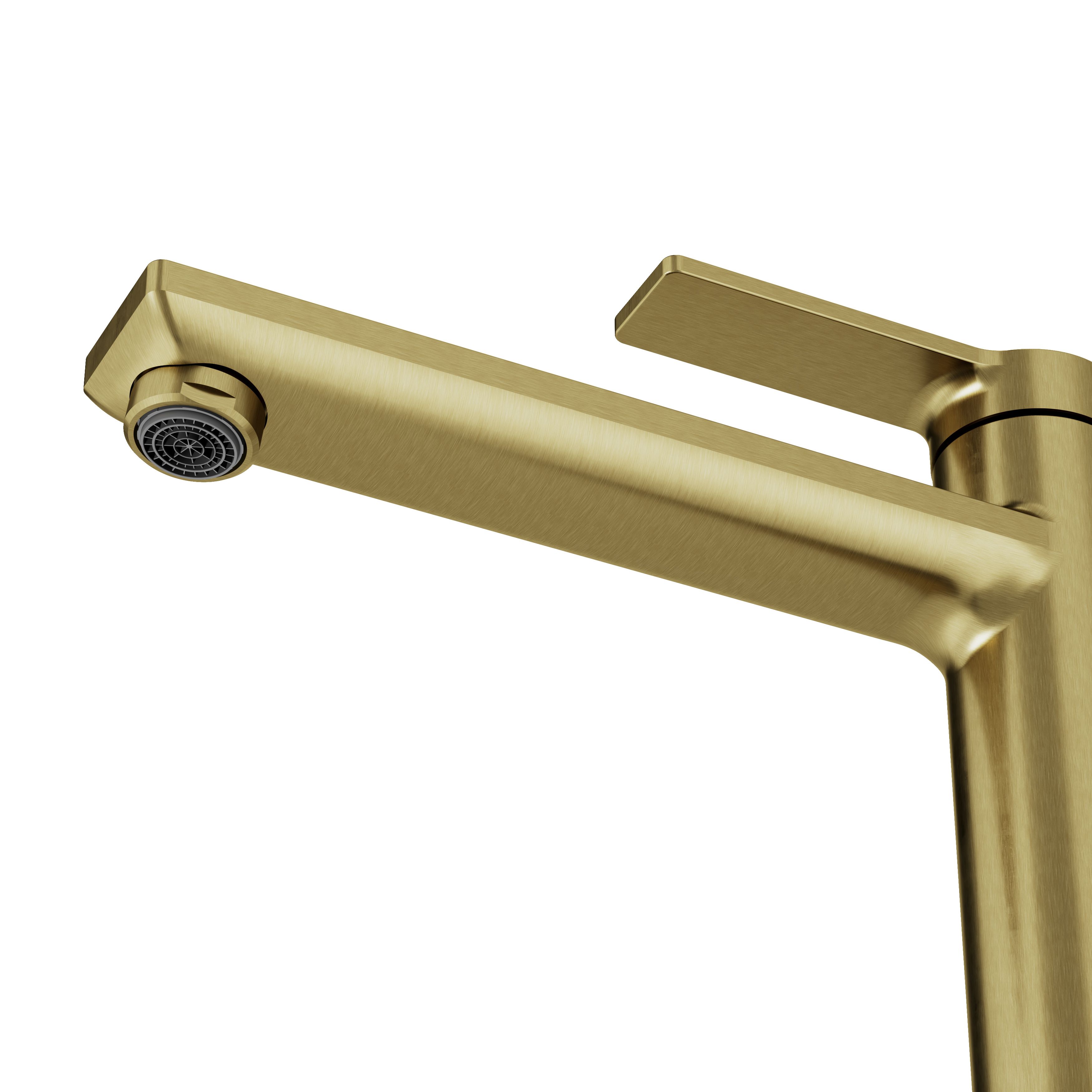 GoodHome Akita Tall Satin Brass effect Round Deck-mounted Manual Basin Mixer Tap