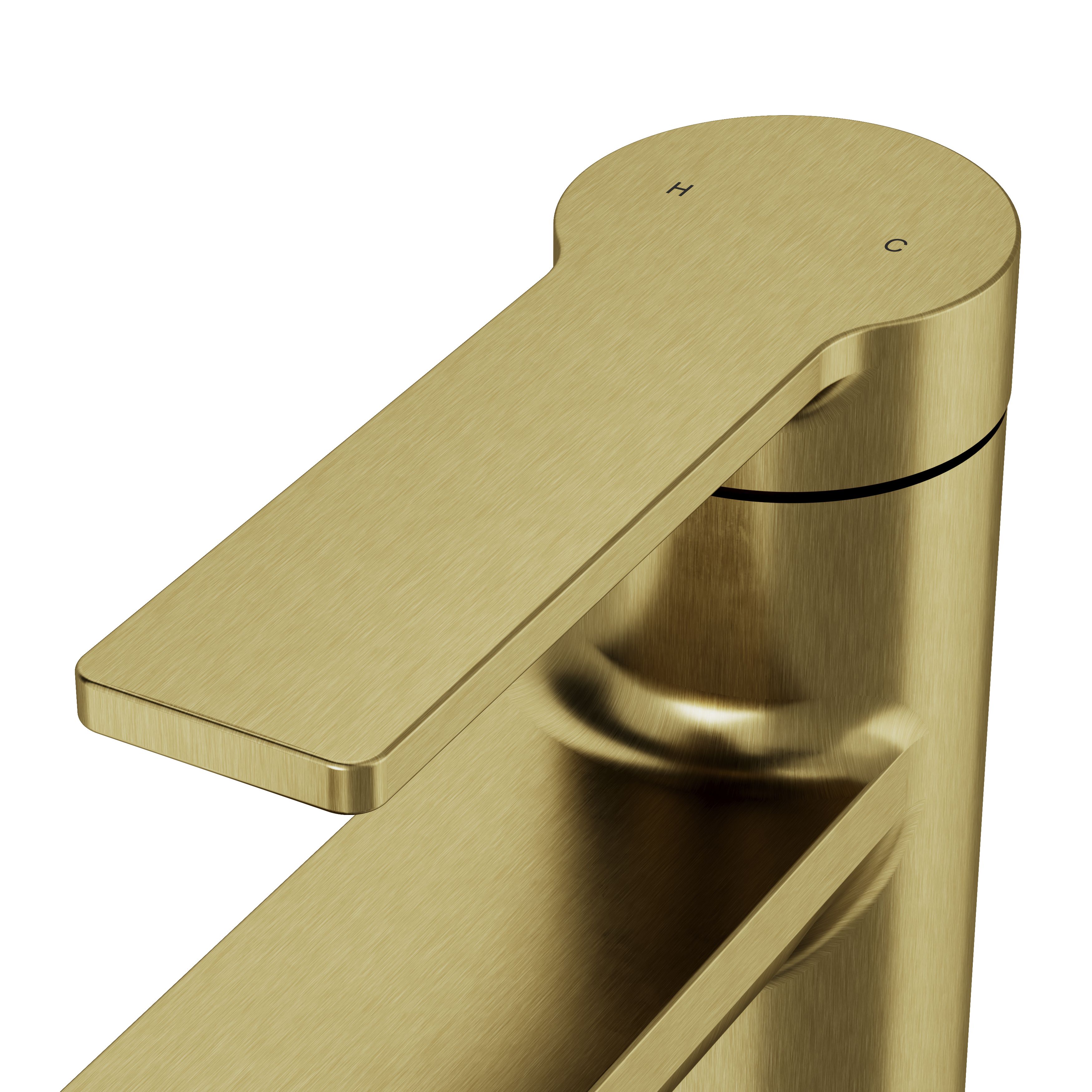 GoodHome Akita Tall Satin Brass effect Round Deck-mounted Manual Basin Mixer Tap