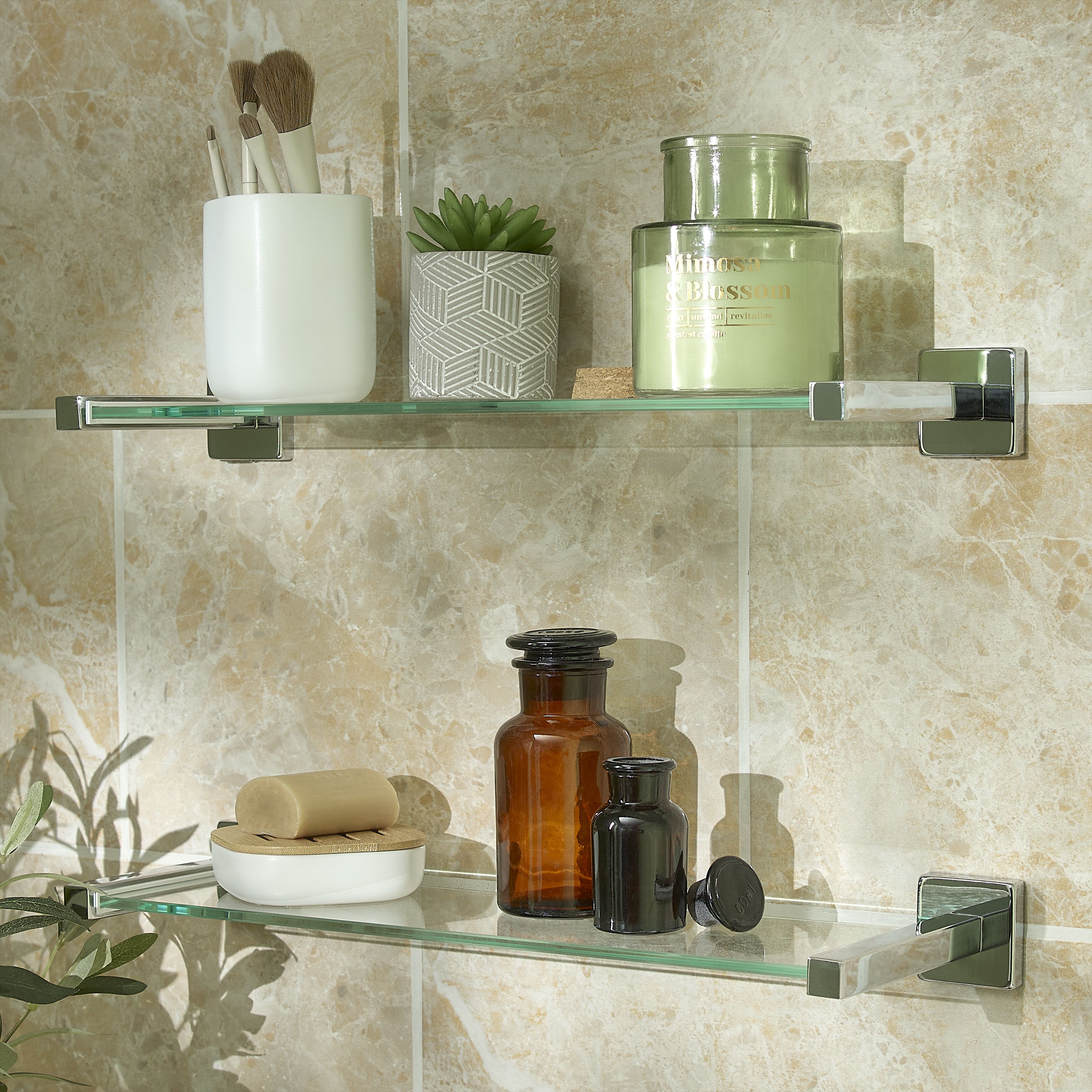 GoodHome Alessano Glass Shelf (L)48cm x (D)15.5cm