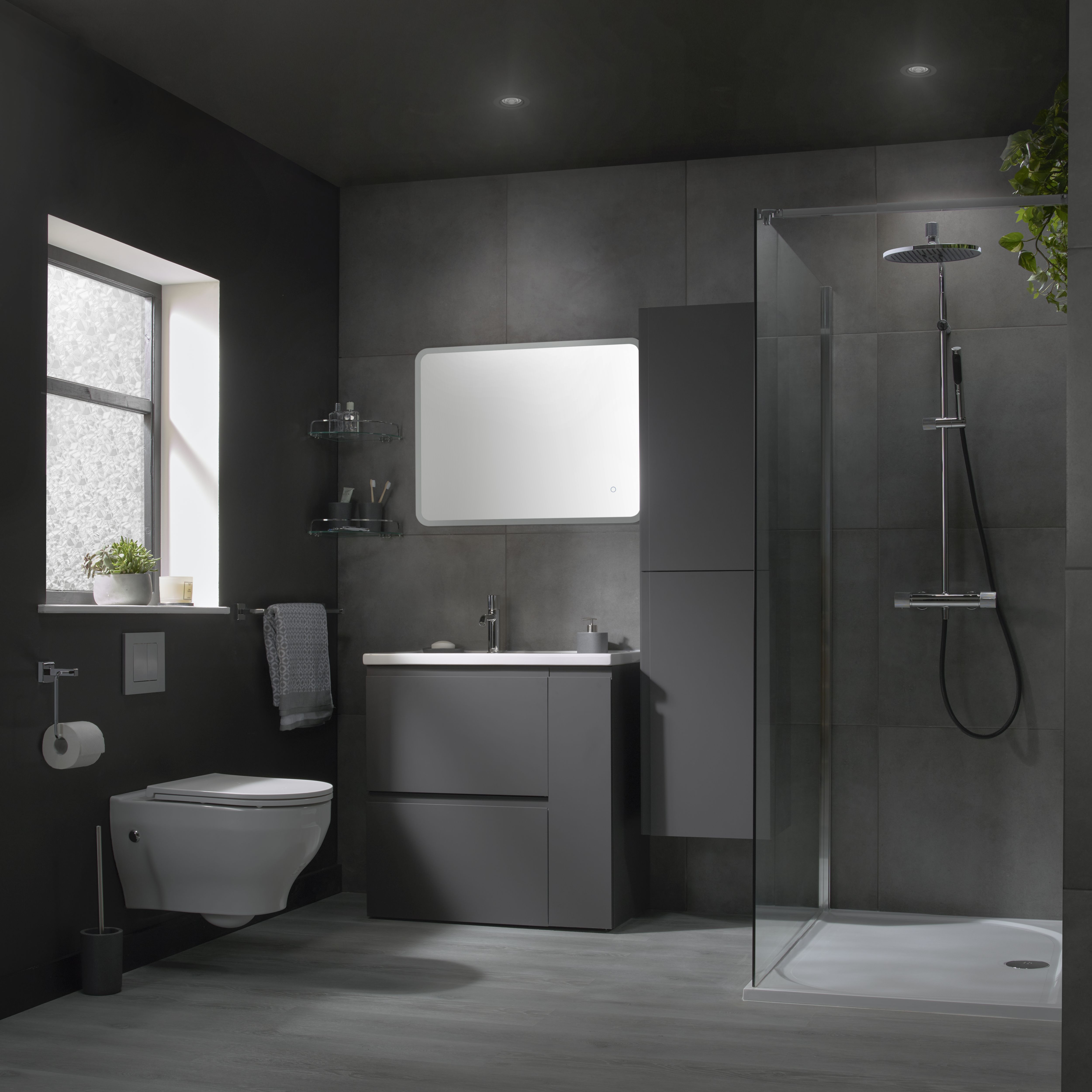 GoodHome Alessano Polished Silver effect Wall-mounted Bathroom Corner shelf (D)25.5cm (H)4.8cm (L)25.5cm