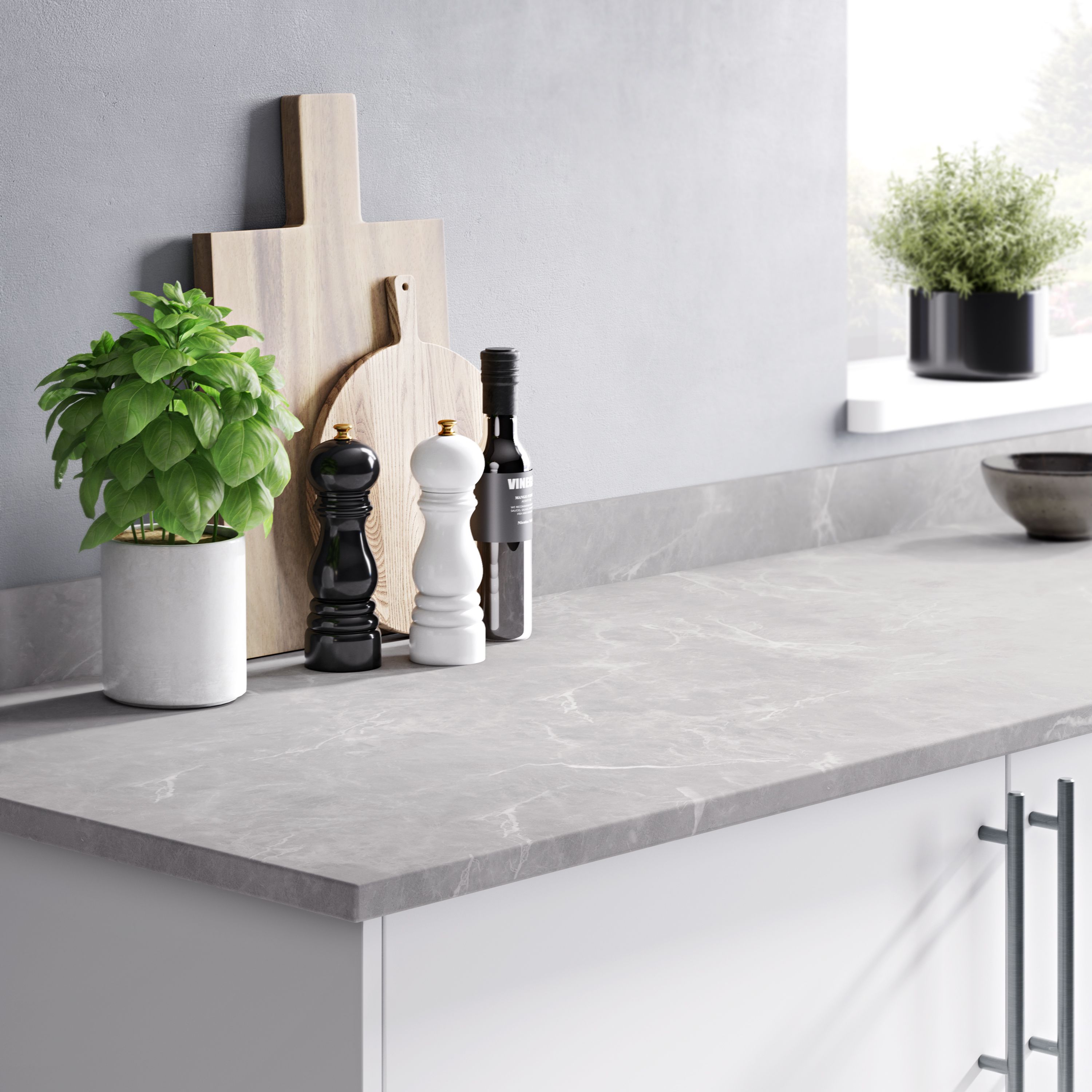 GoodHome Algiata Grey Marble effect Laminate Upstand (L)3000mm