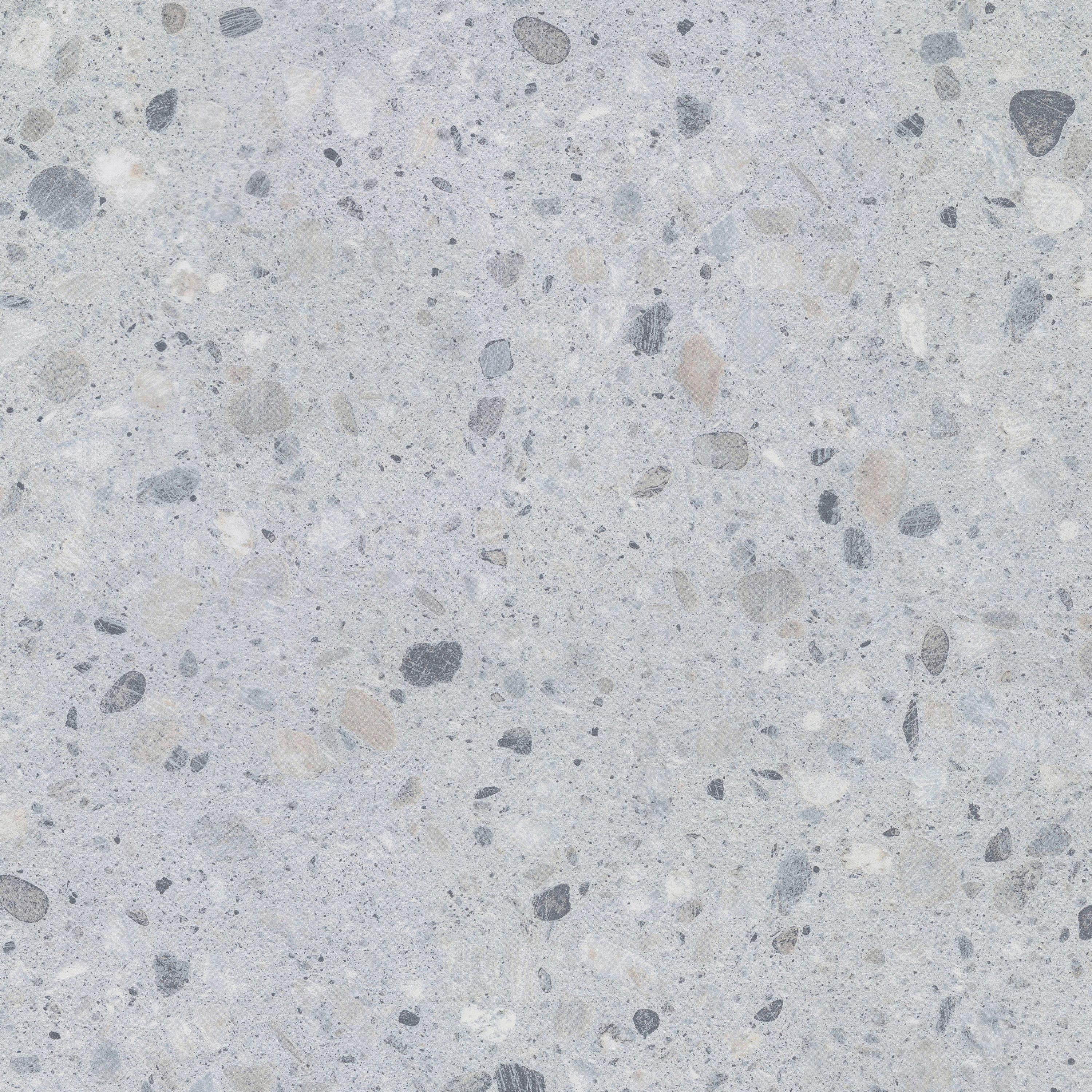 GoodHome Algiata Polished Grey Terrazzo effect Laminated chipboard Back panel, (H)8mm (W)600mm (T)8mm