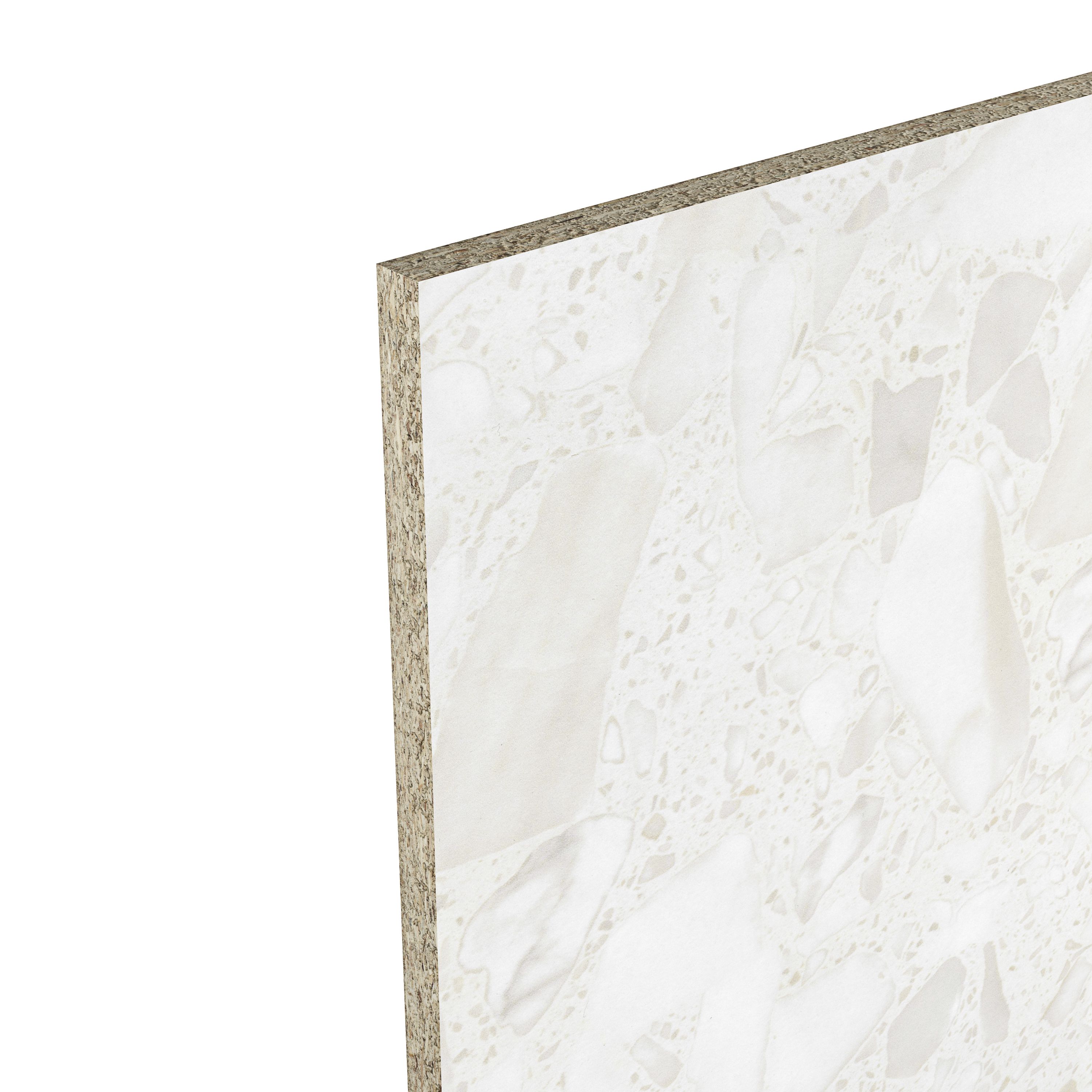 GoodHome Algiata Polished White Marble effect Laminated chipboard Back panel, (H)600mm (W)3000mm (T)8mm
