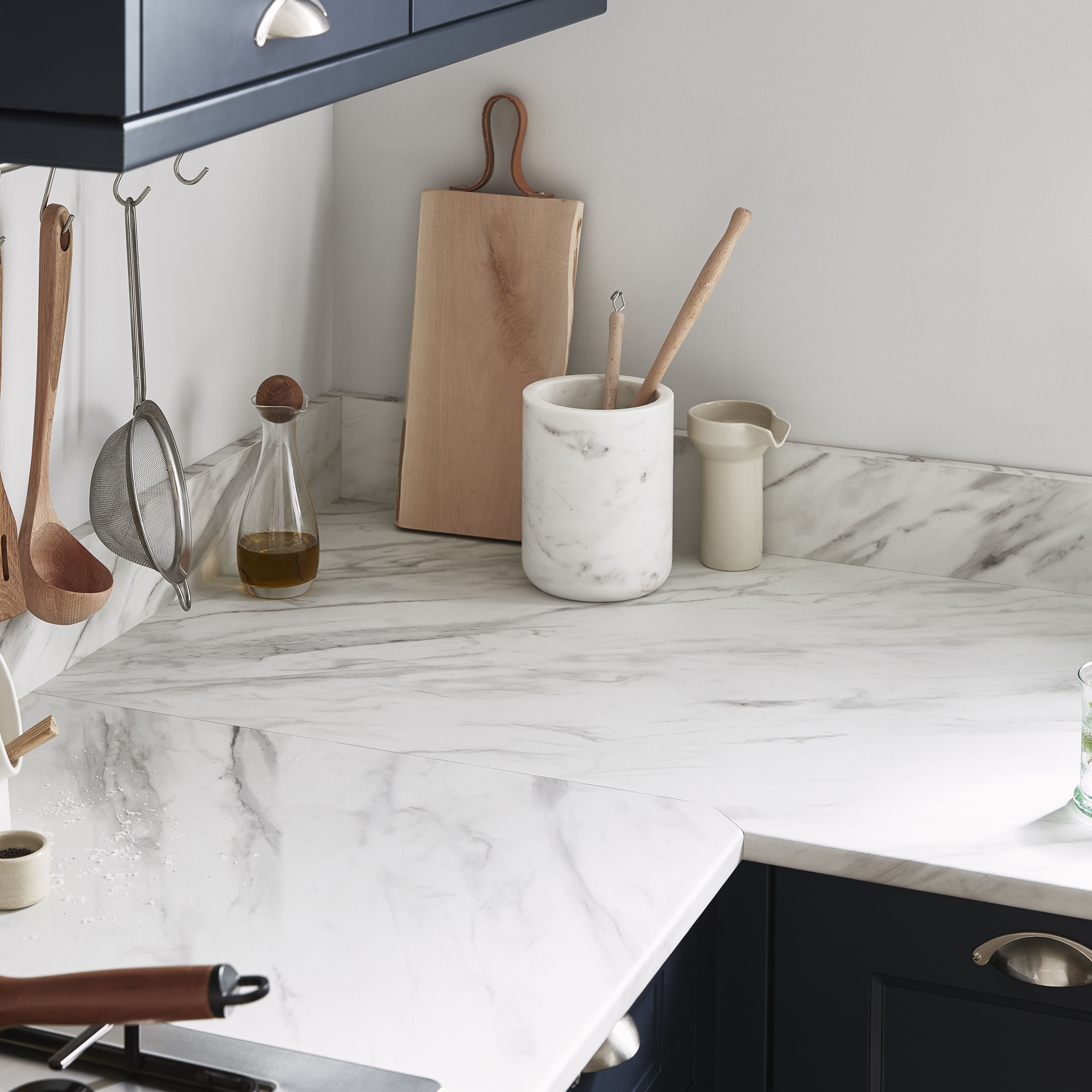 GoodHome Algiata White Marble effect Laminate & particle board Upstand (L)3000mm