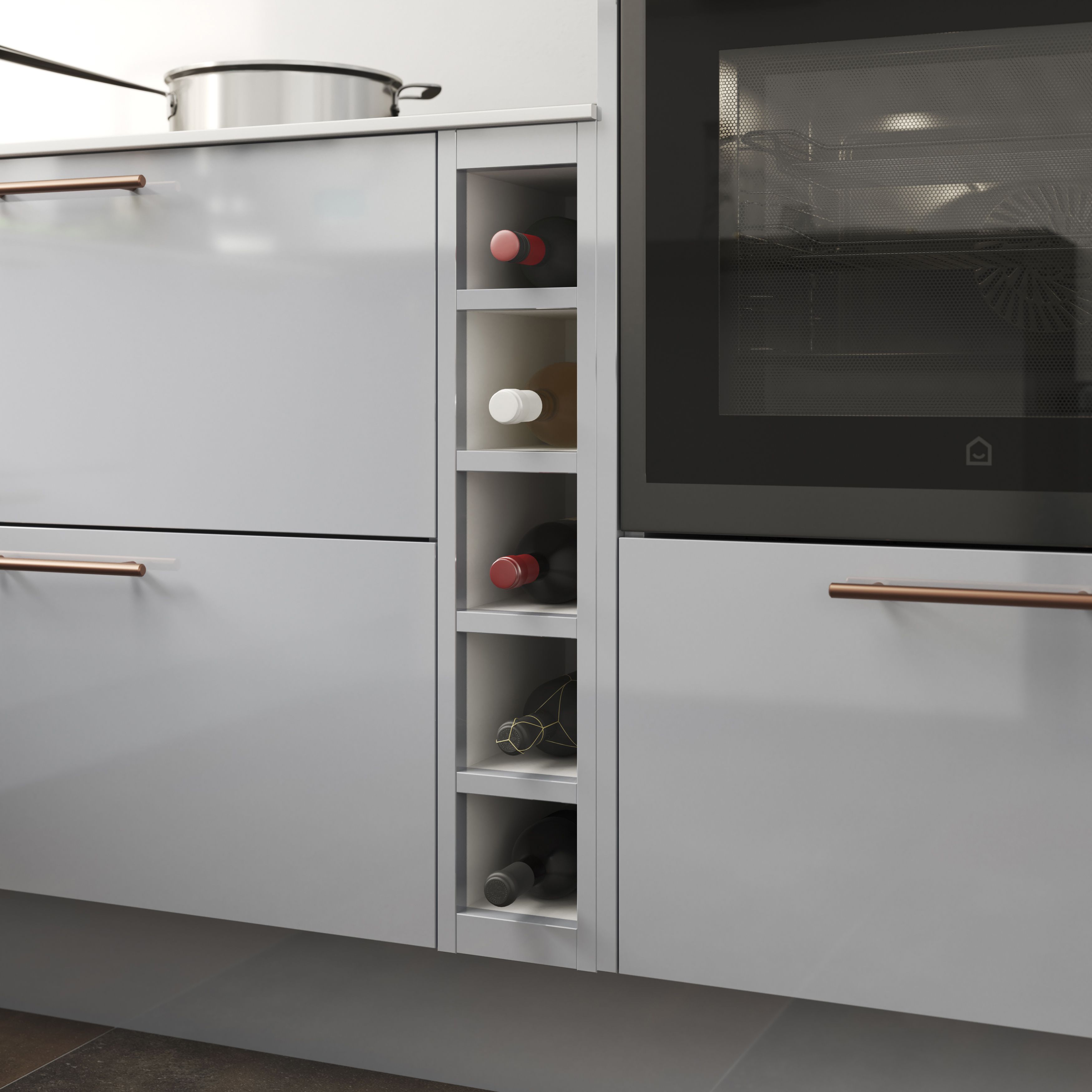 GoodHome Alisma Gloss Grey Wine rack fascia, (H)715mm (W)147mm