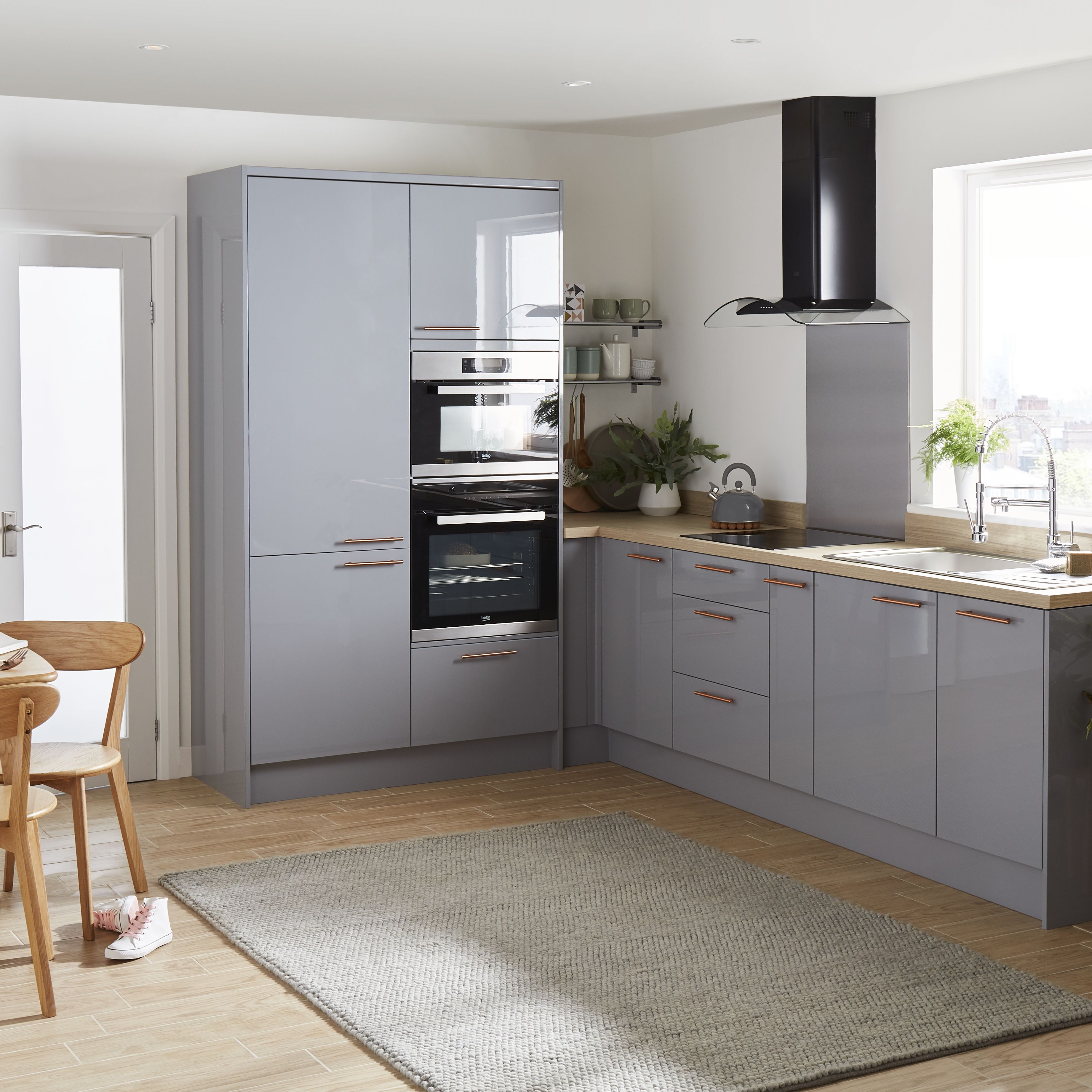 GoodHome Alisma High gloss grey slab Drawer front (W)600mm, Pack of 3
