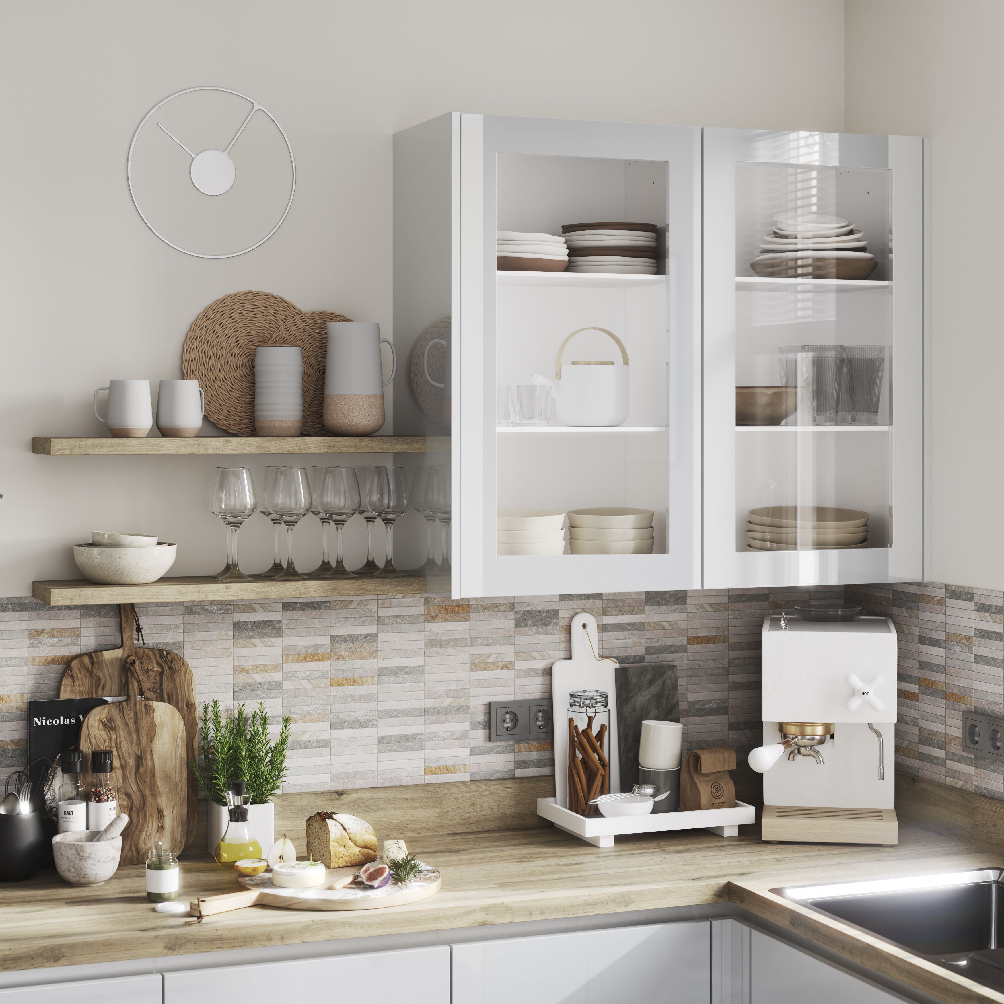 GoodHome Alisma High gloss grey slab Glazed Cabinet door (W)500mm (H)895mm (T)18mm