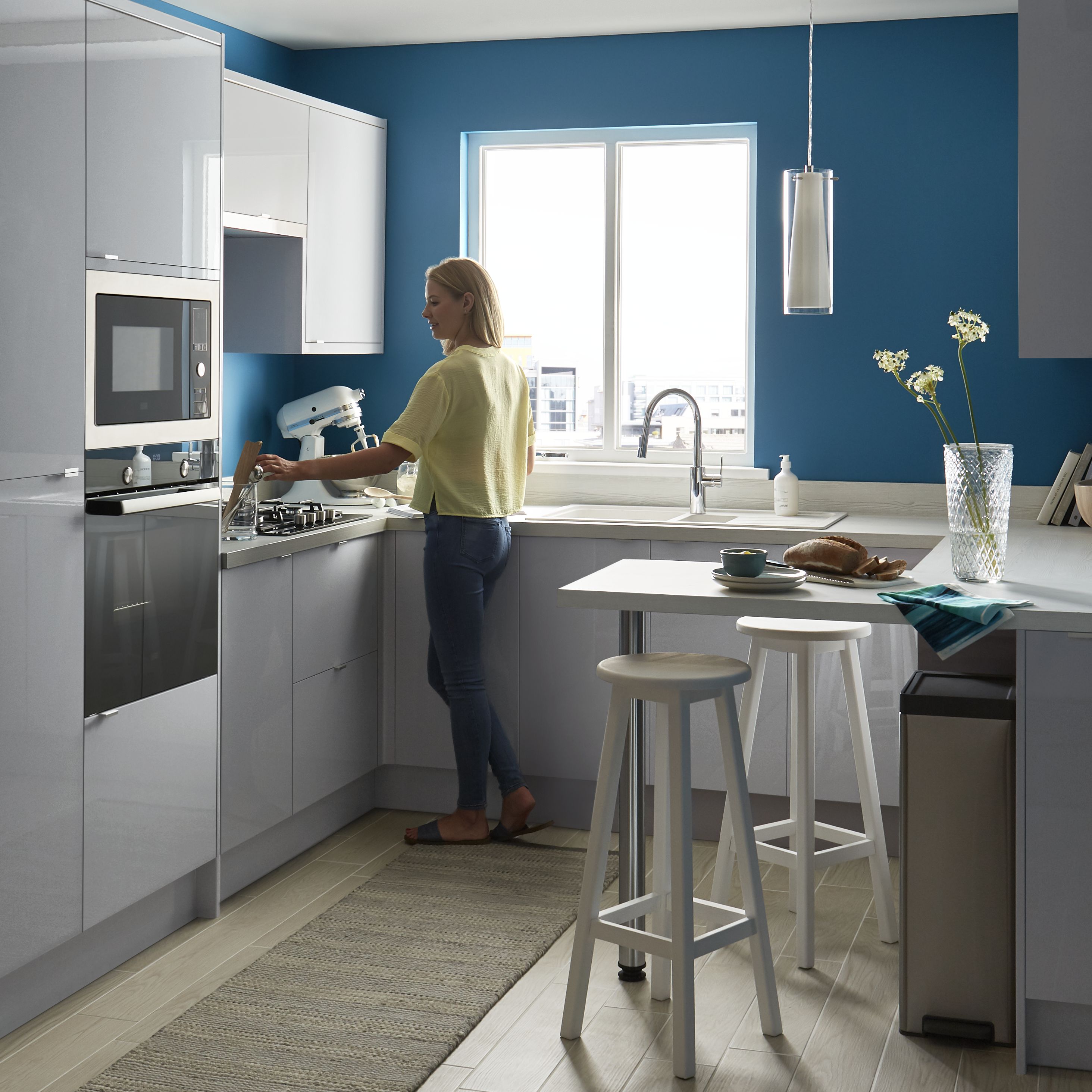 GoodHome Alisma High gloss grey slab Tall appliance Cabinet door (W)600mm (H)723mm (T)18mm