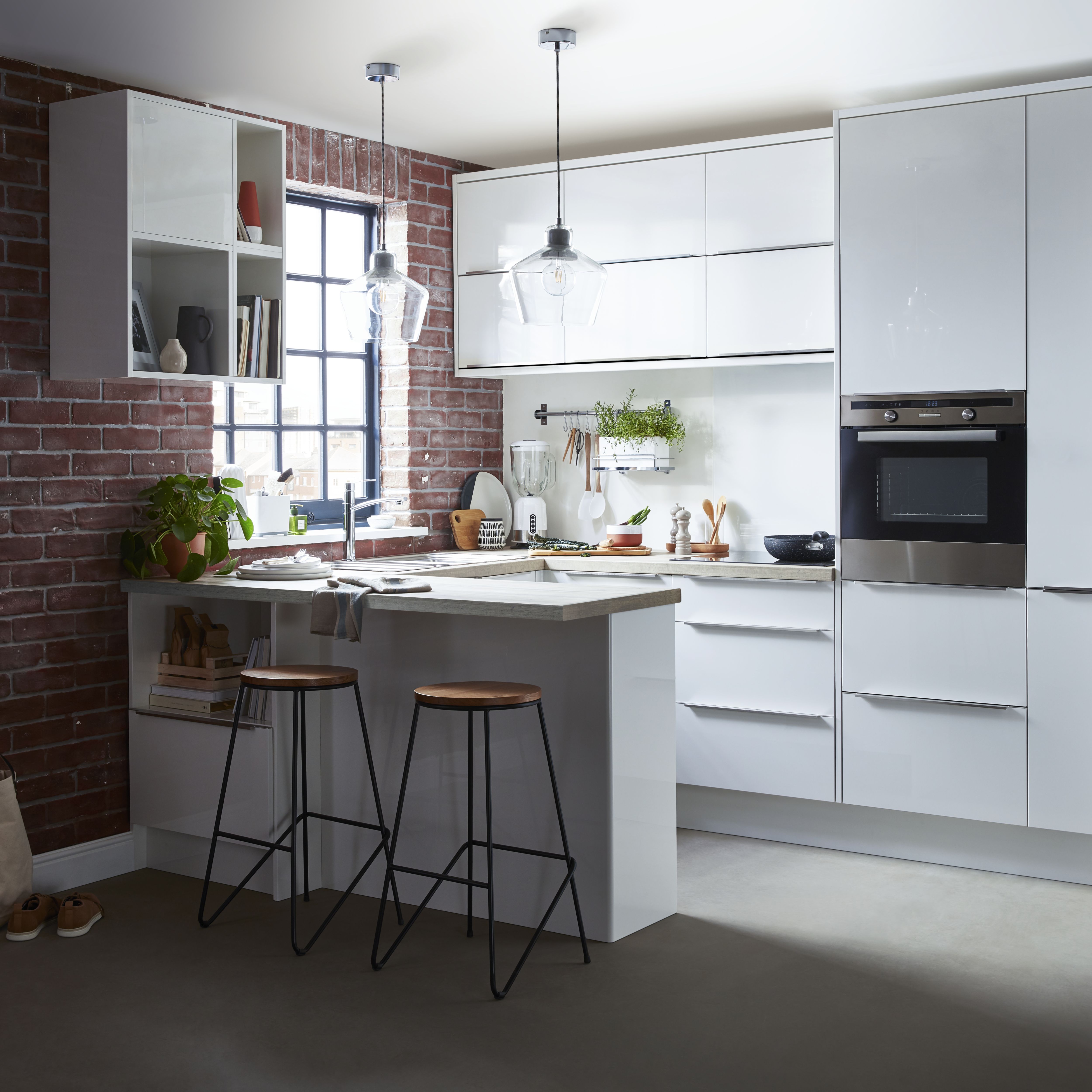 GoodHome Alisma High gloss white slab Appliance Cabinet door (W)600mm (H)453mm (T)18mm