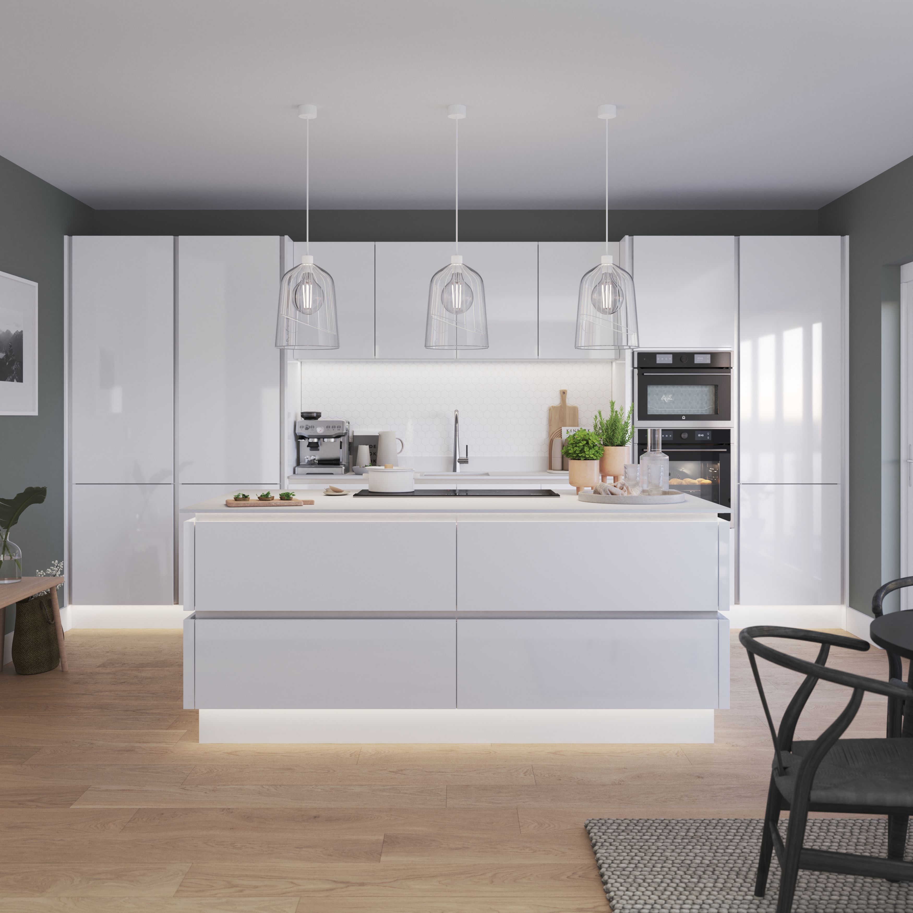 GoodHome Alisma High gloss white slab Full height Drawer front, bridging door & bi fold door, (W)1000mm (H)356mm (T)18mm