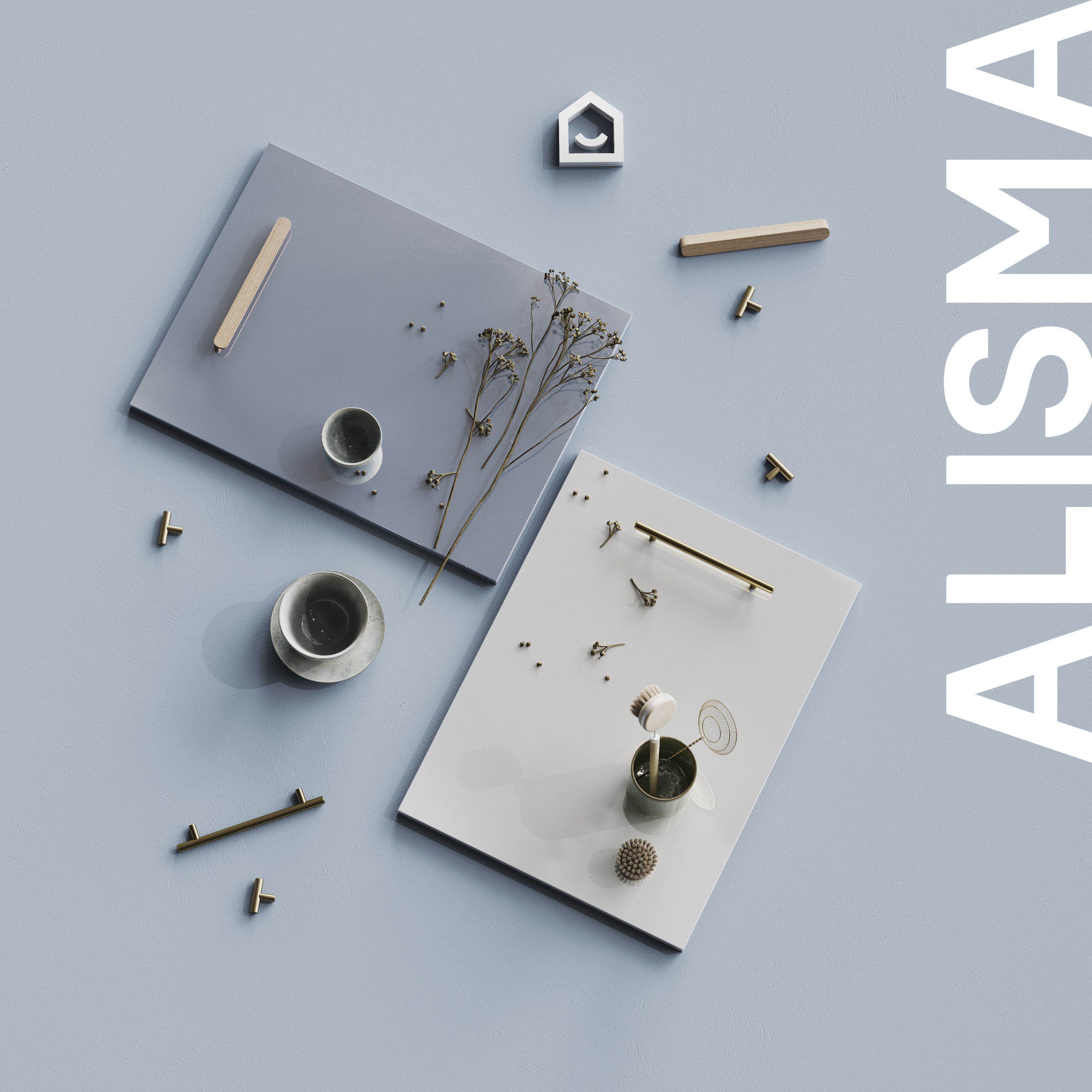 GoodHome Alisma Innovo handleless gloss light grey slab Drawer front, bridging door & bi fold door, (W)1000mm