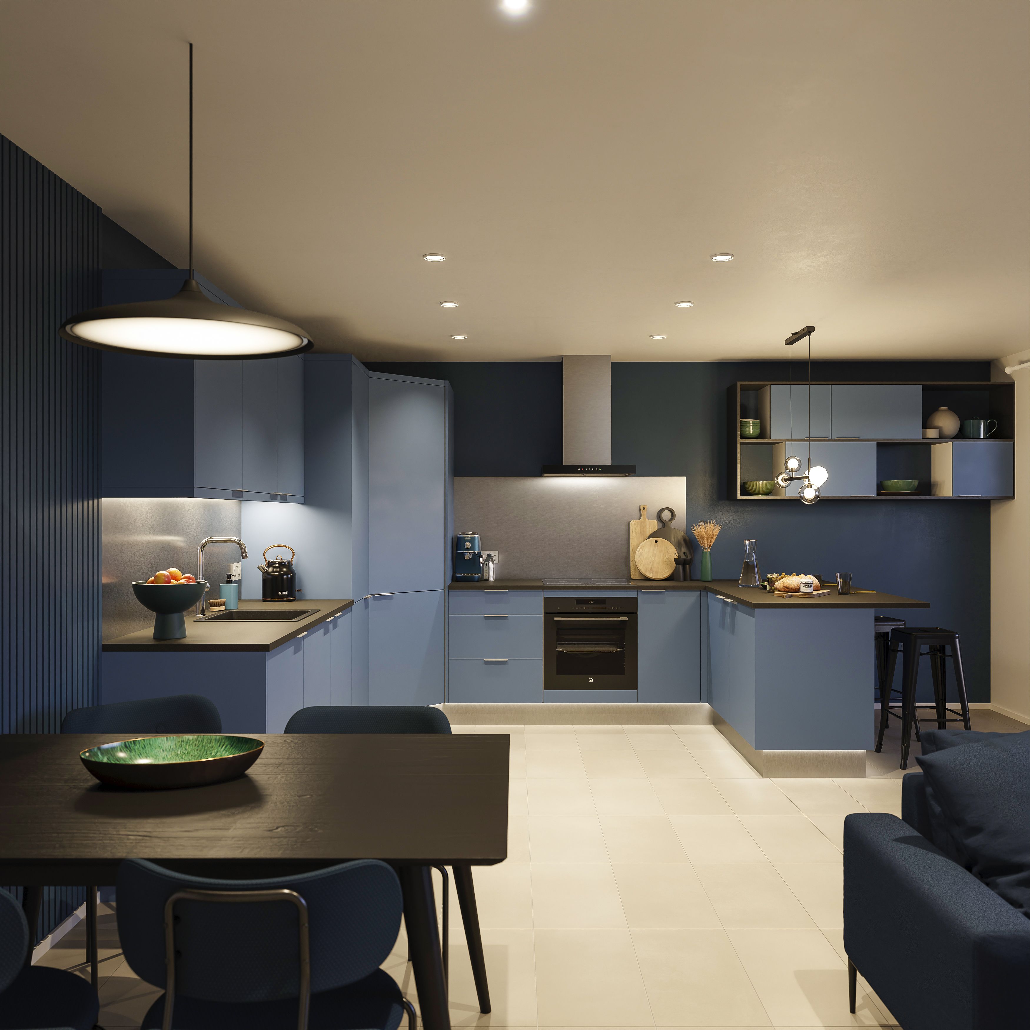 GoodHome Alisma Matt blue Slab Drawer front, bridging door & bi-fold door 1000mm