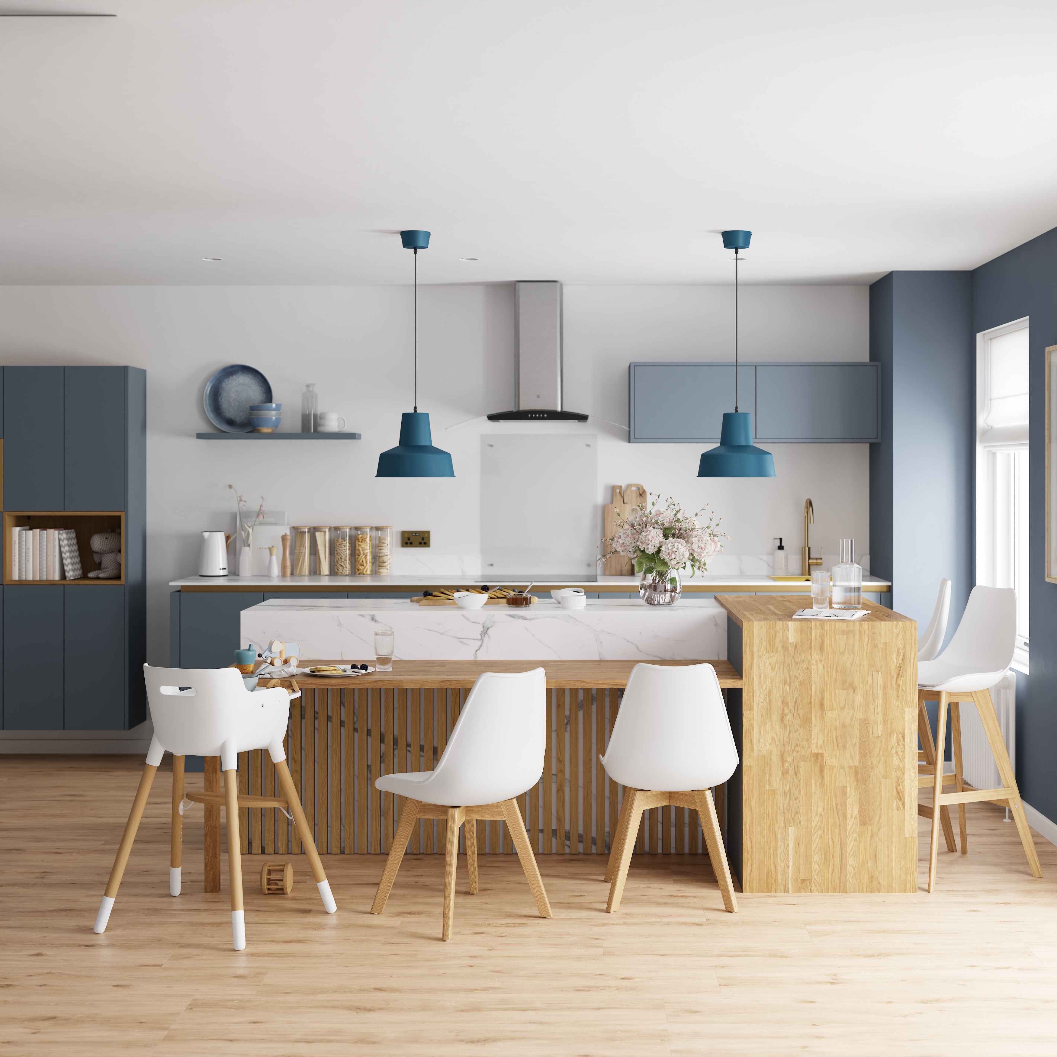 GoodHome Alisma Matt blue slab Standard Breakfast bar back panel (H)890mm (W)2000mm