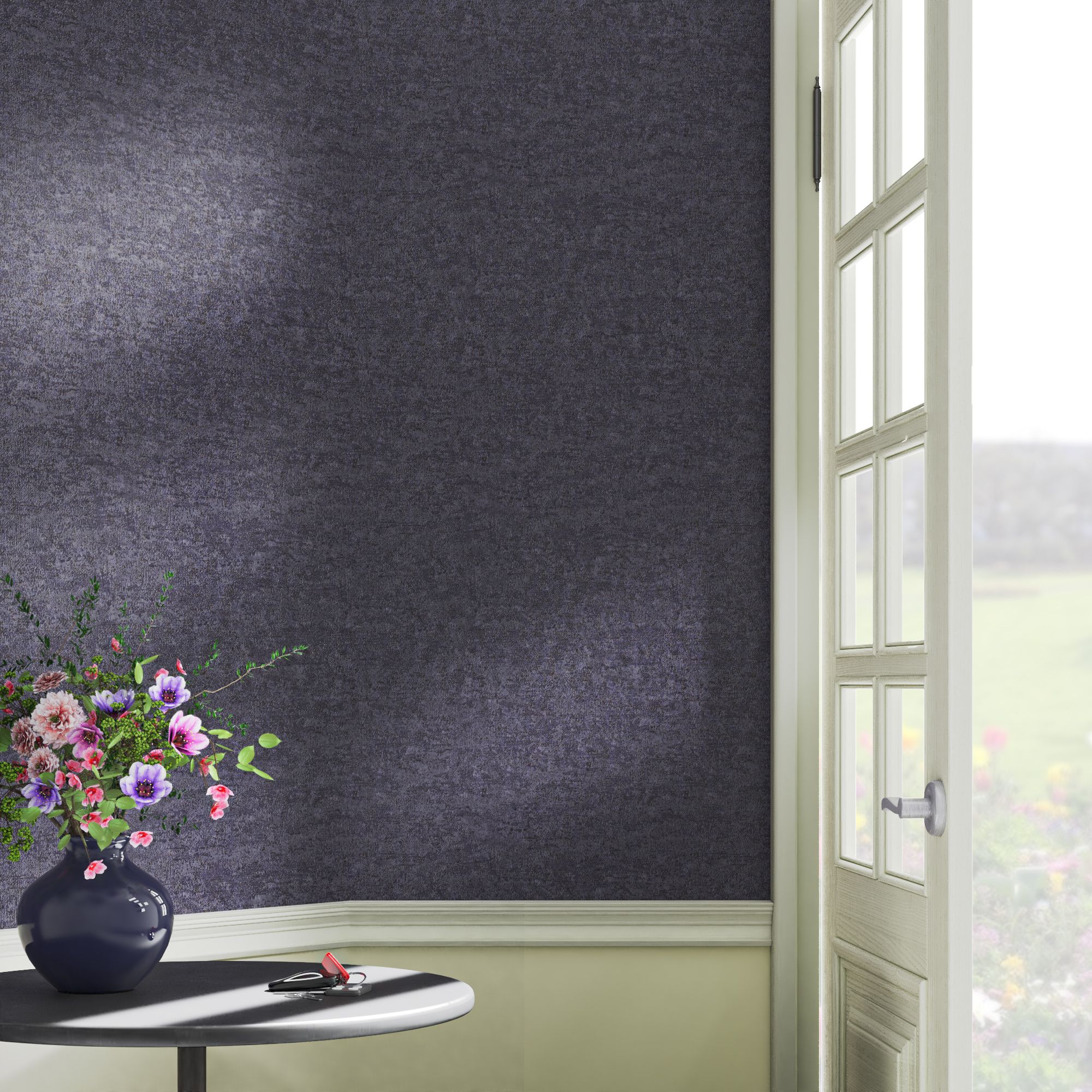 GoodHome Allanite Navy Embossed Wallpaper