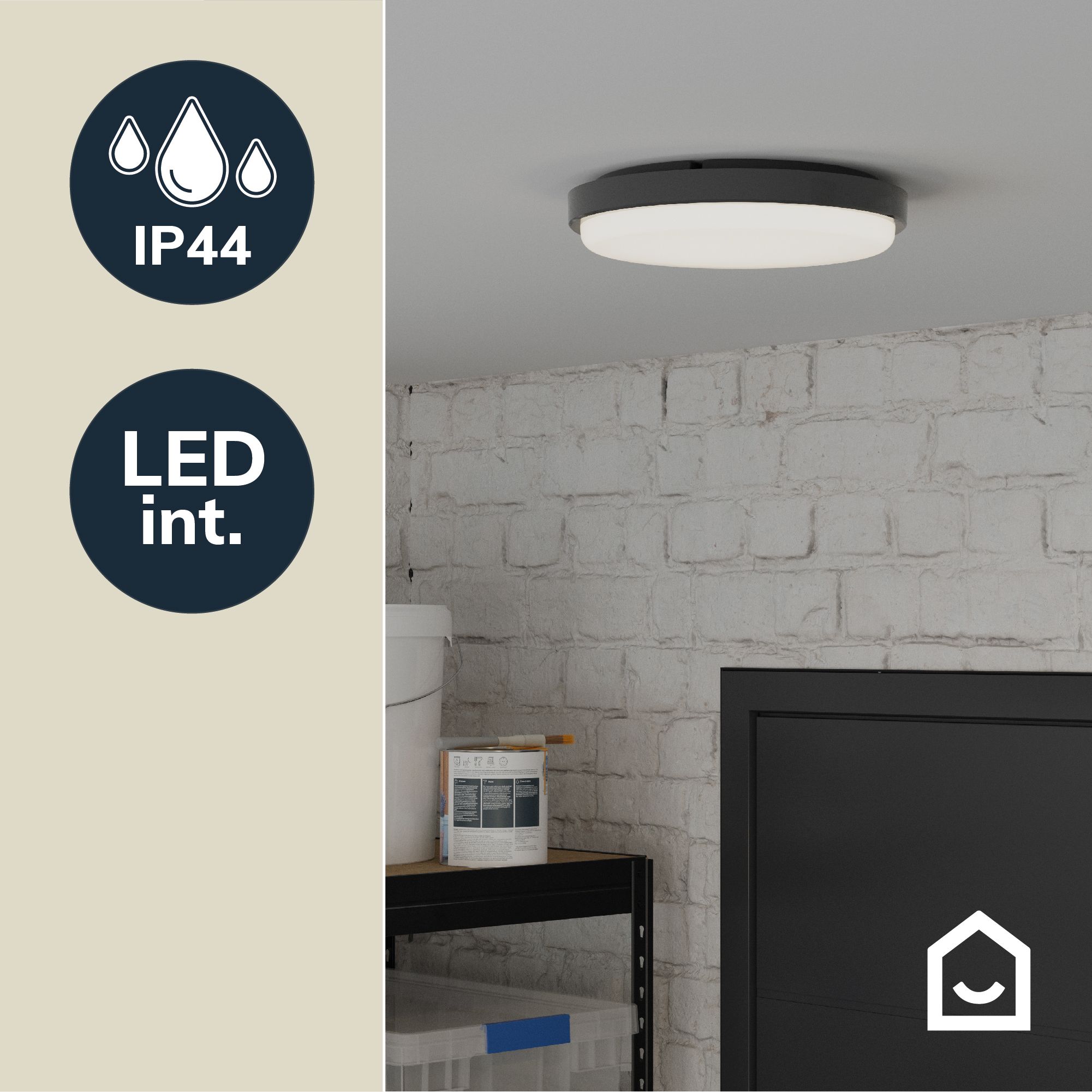 GoodHome Almagro Black Wired LED Bulkhead light (Dia) 28cm